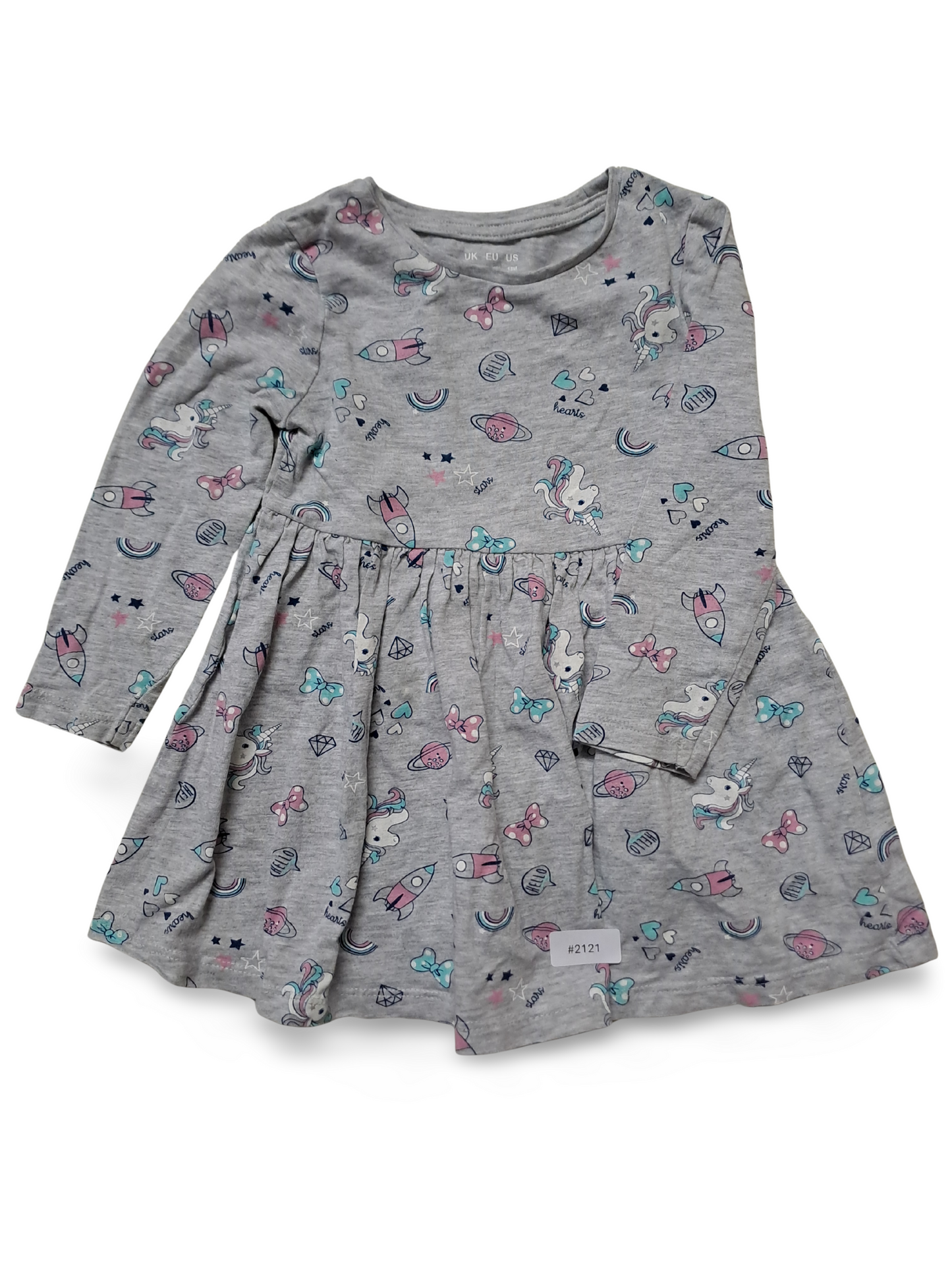 Graues Kleid mit Einhorn- und Raketenmotiv - Gr. 86