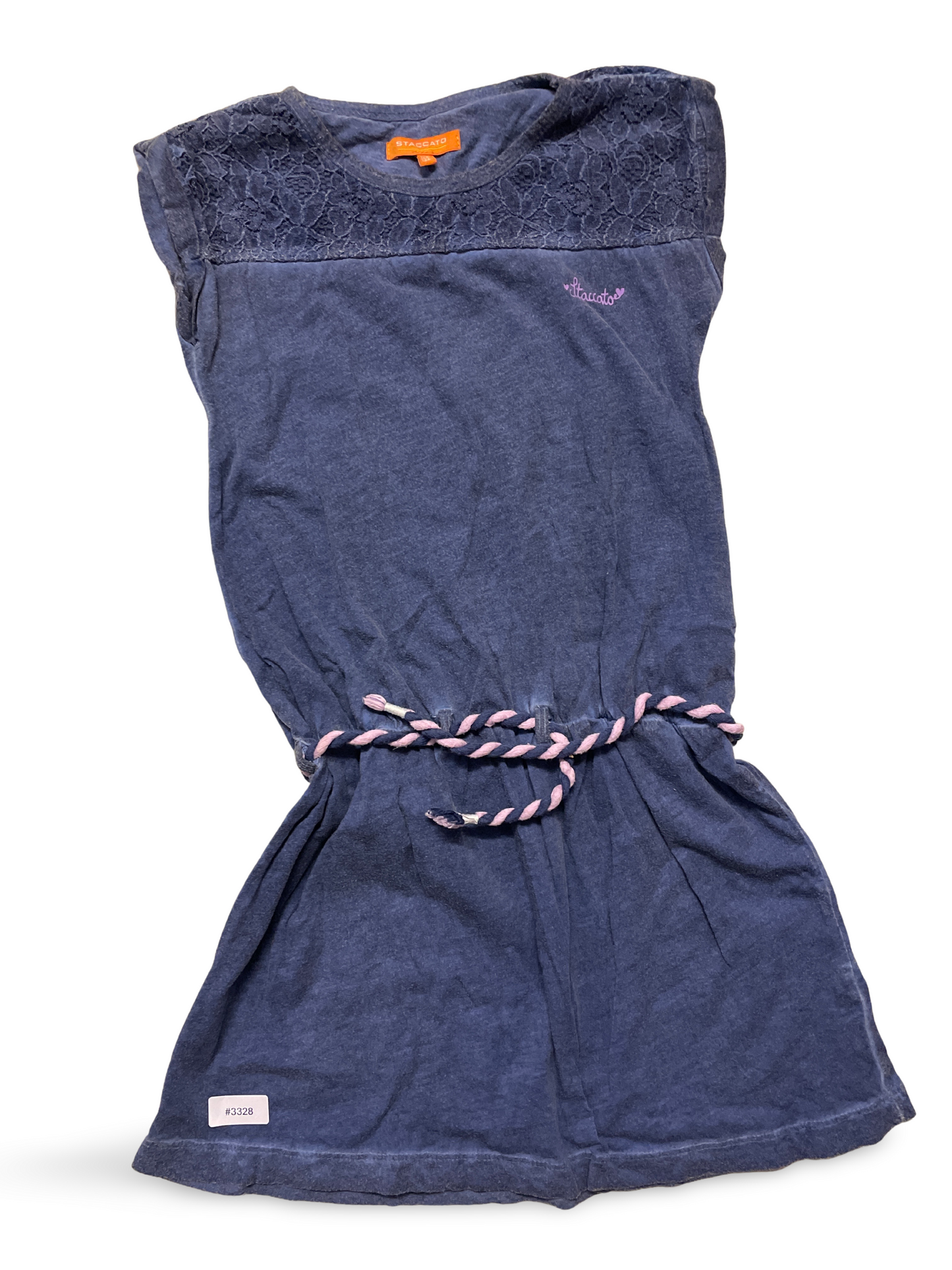 Robe avec empiècement en dentelle et ceinture tressée à la taille - Taille 128
