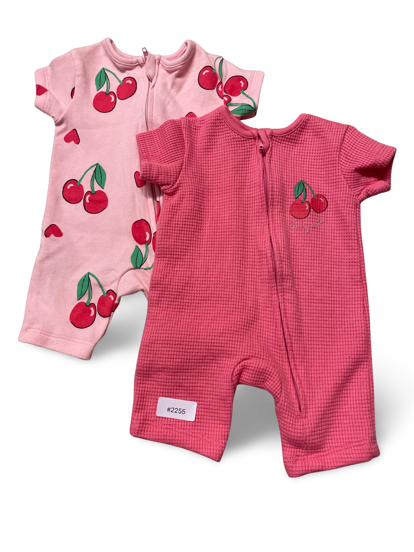 2er Bundle Strampler Kirschen und Uni Rosa - Gr. 50