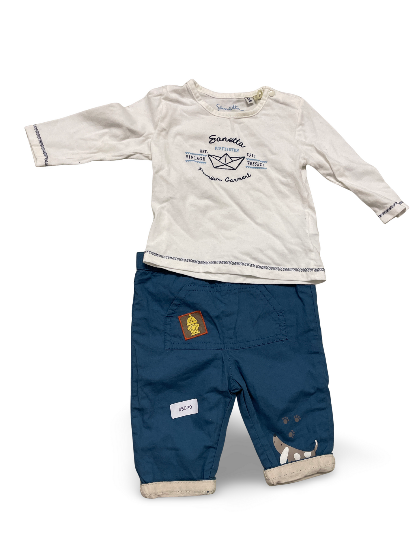 Babyset Langarmshirt mit Papierschiffchen und Hose - Gr. 56