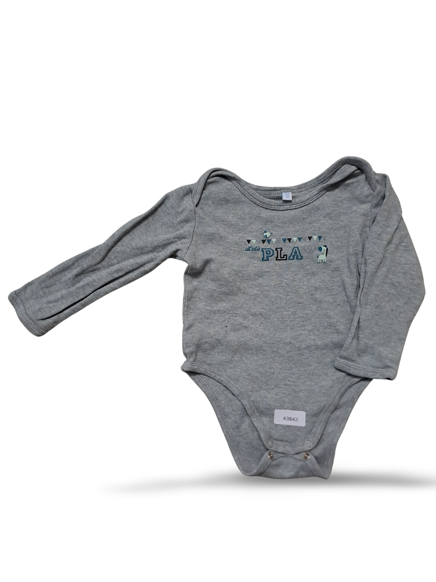 Grau melierter Langarmbody mit Motiv - Gr. 74