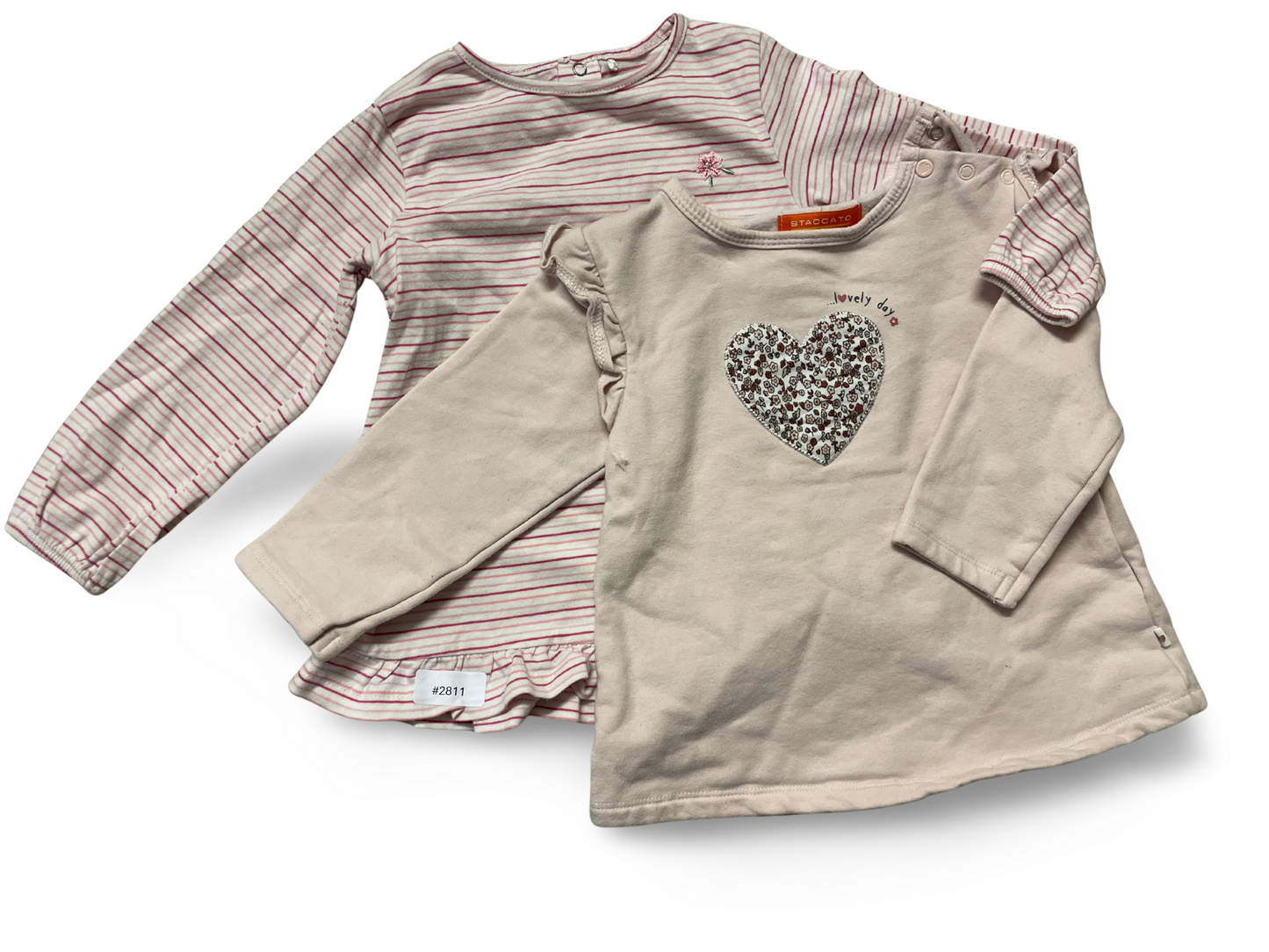 2er Bundle Langarmshirts mit Herz und Streifen - Gr. 80