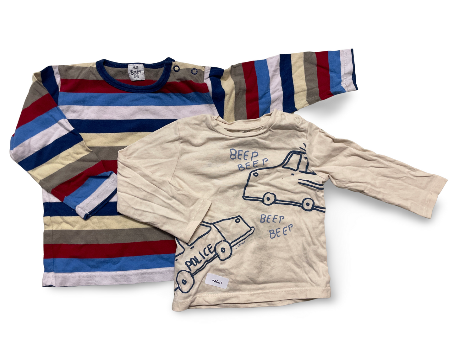 2er Bundle Langarmshirts mit Auto- und Streifenmuster - Gr. 80