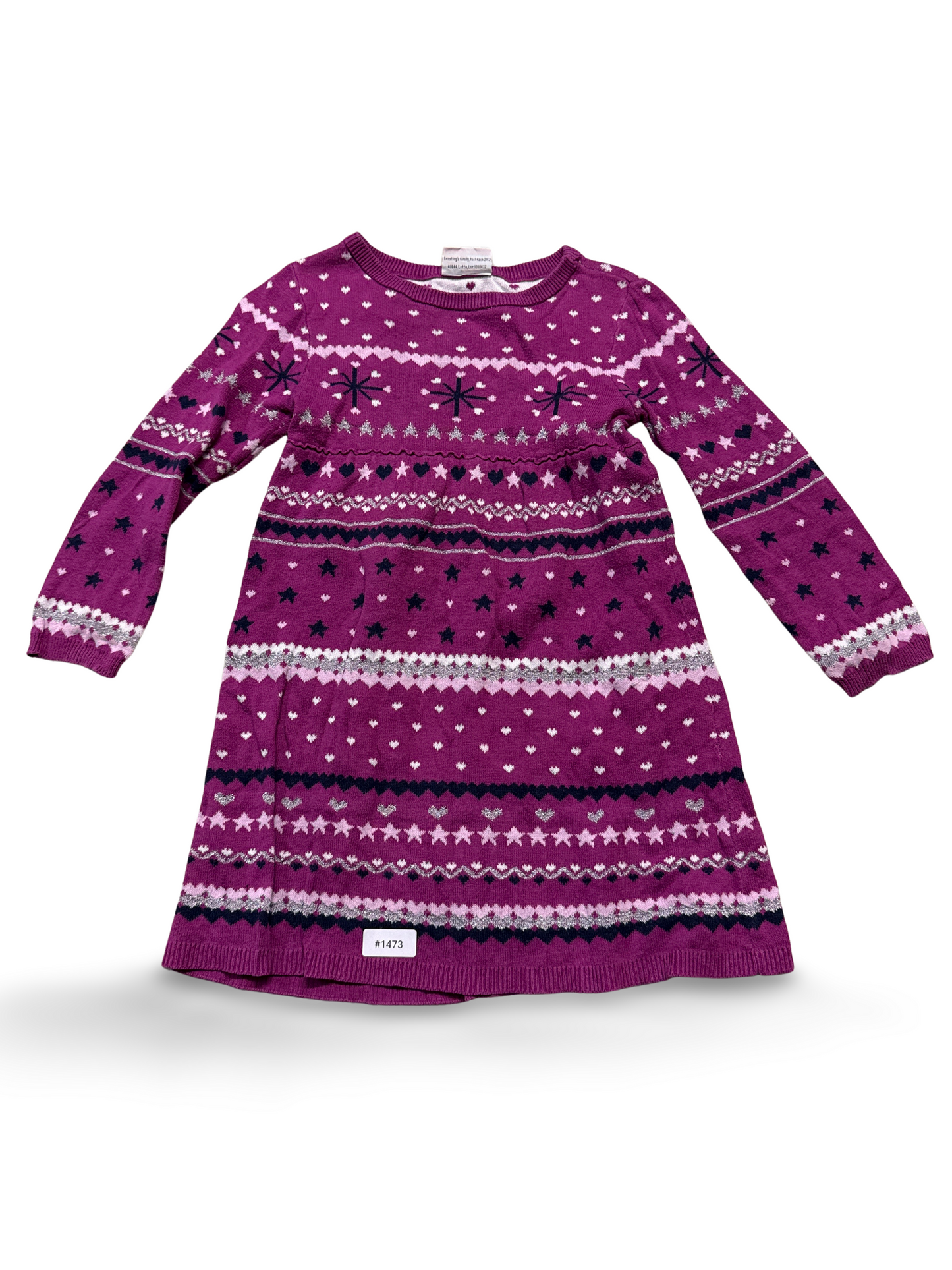 Lila Strickkleid mit Norweger-Muster - Gr. 104