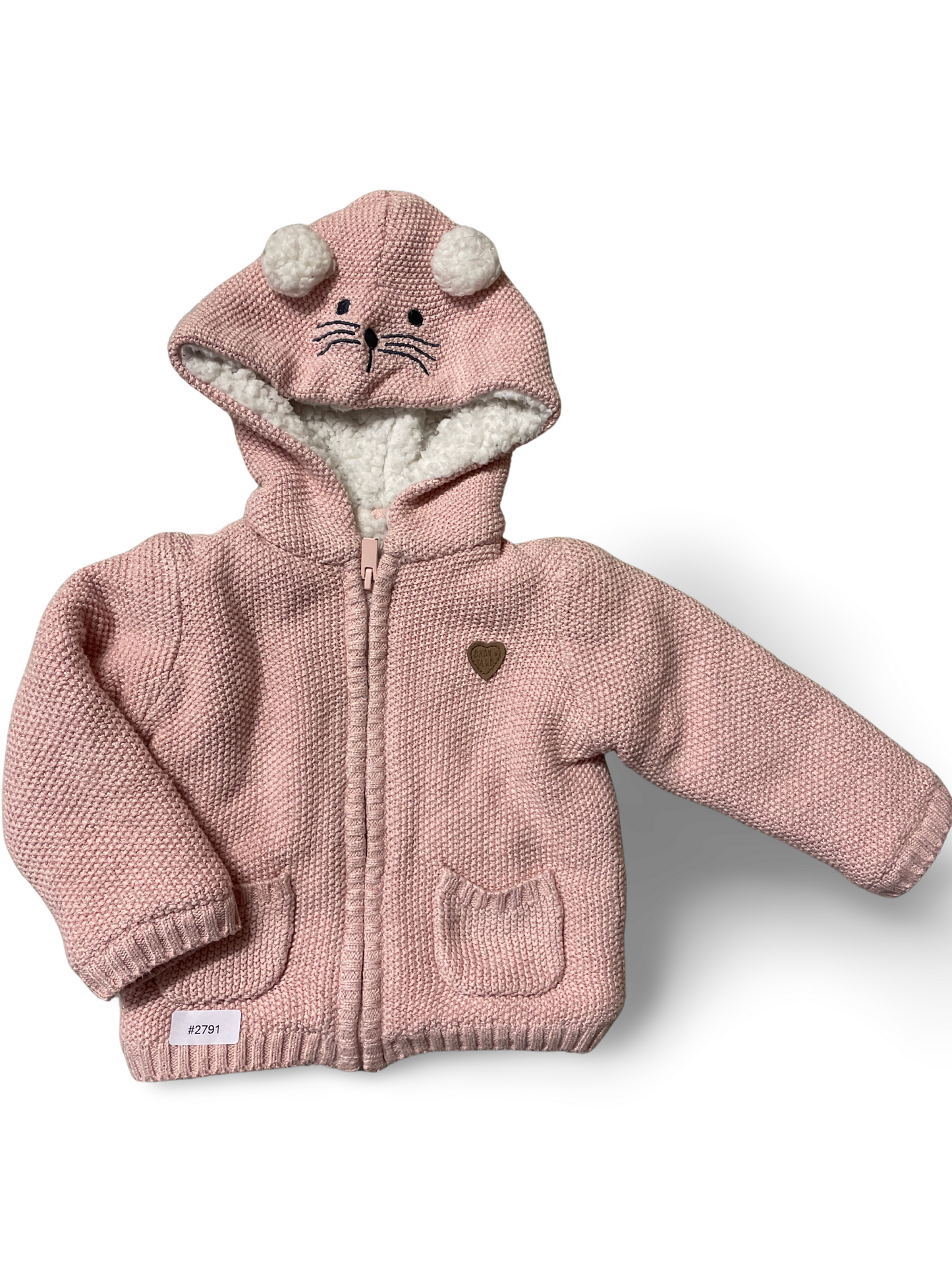 Gestrickte Baby Kapuzenjacke mit Ohrchen und Teddyfutter - Gr. 74