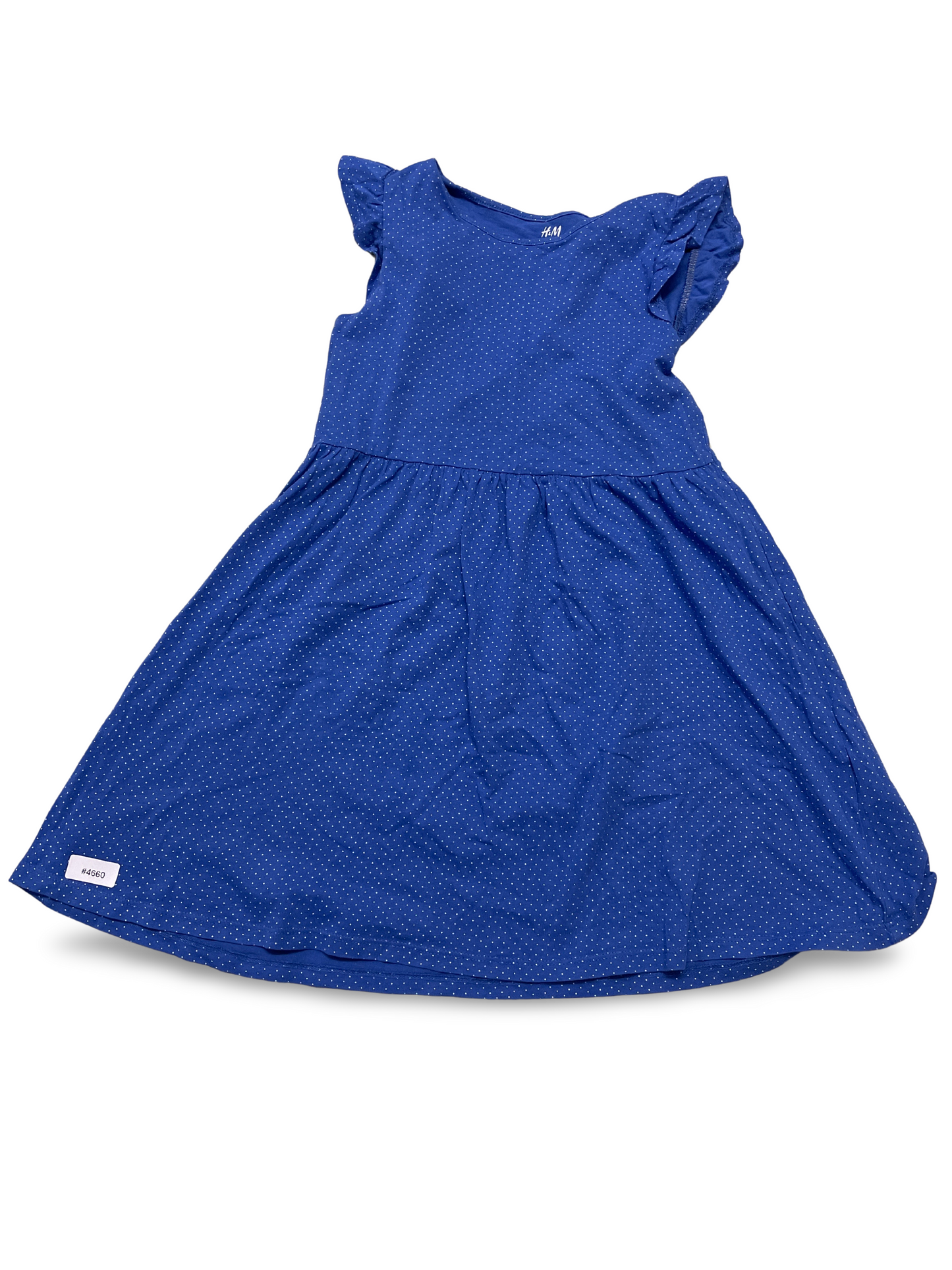 Blaues gepunktetes Kleid mit Rüschenärmeln - Gr. 122