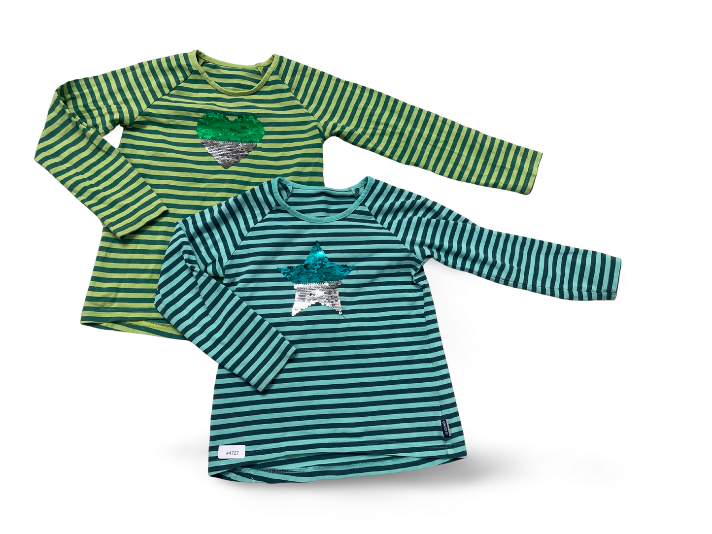 2er Bundle Langarmshirts gestreift mit Pailletten - Gr. 128