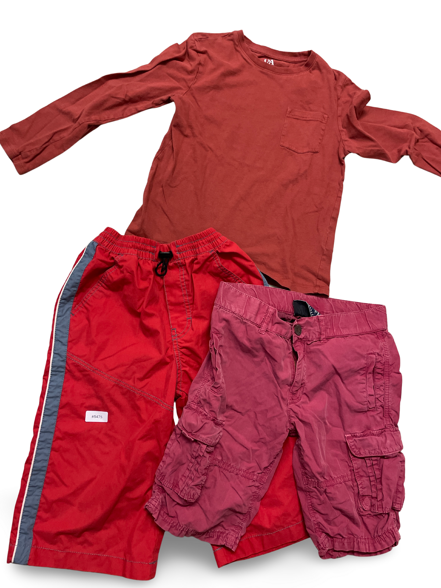 Rotes Langarmshirt mit Brusttasche und zwei Hosen- Gr. 128