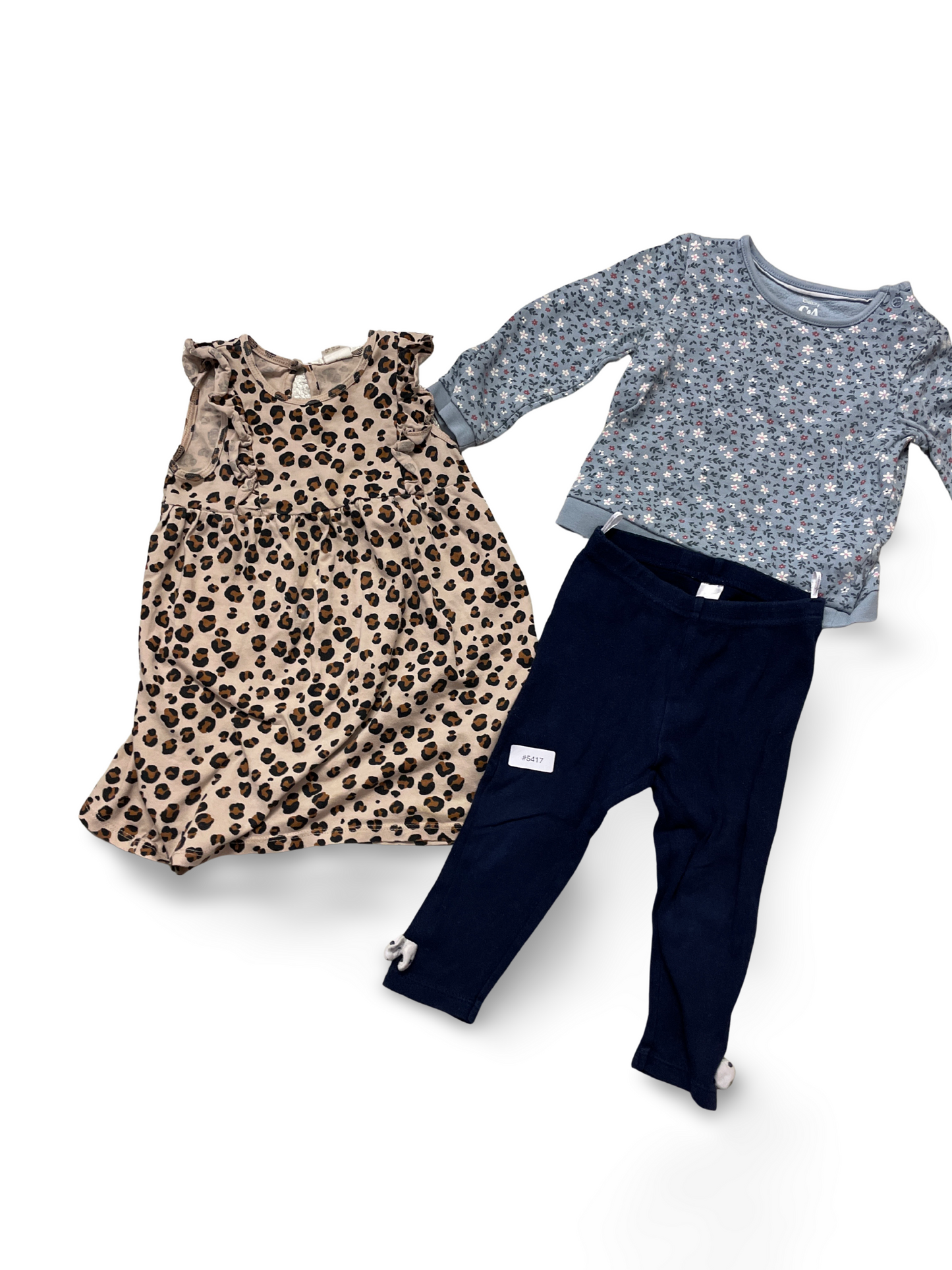 Leopard Strampler, blaues Langarmshirt und blaue Leggings - Gr. 86