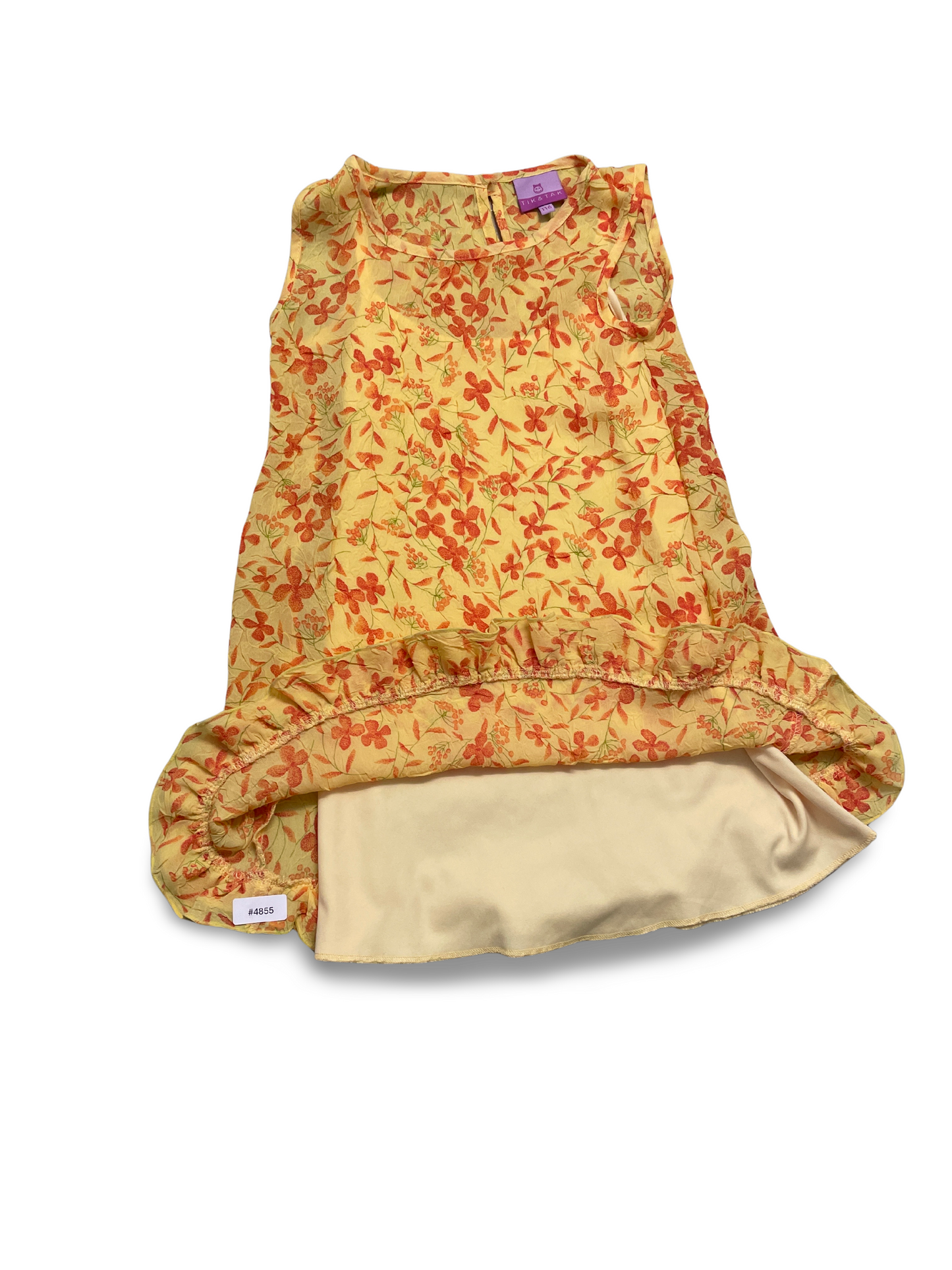 Geblümtes gelbes Sommerkleid mit Volant - Gr. 110