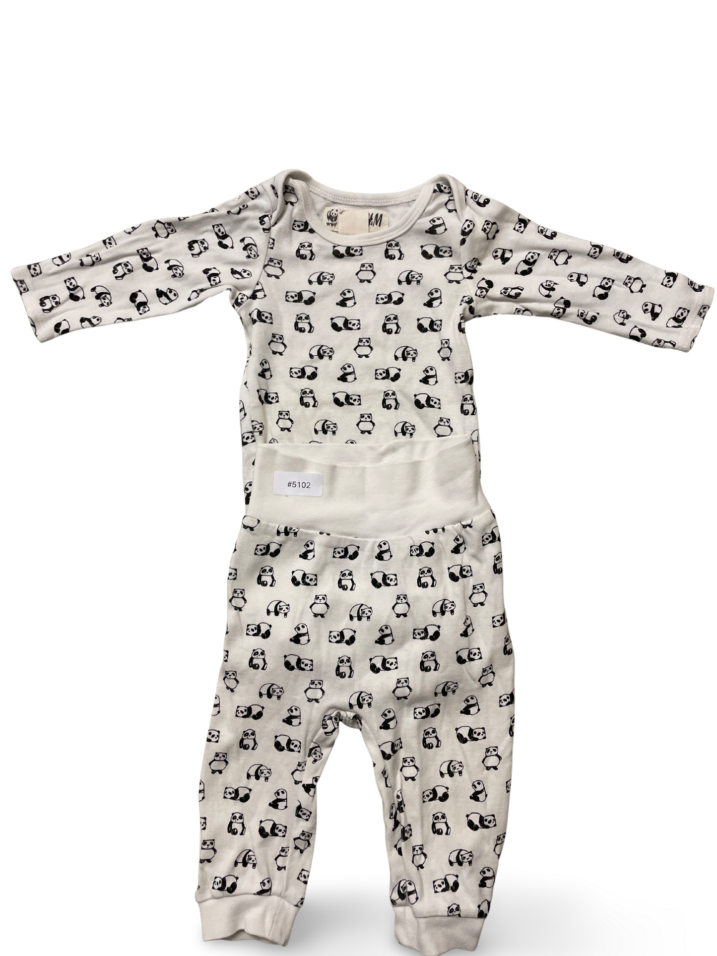 Grenouillère blanche à manches longues avec imprimé panda - Taille 62