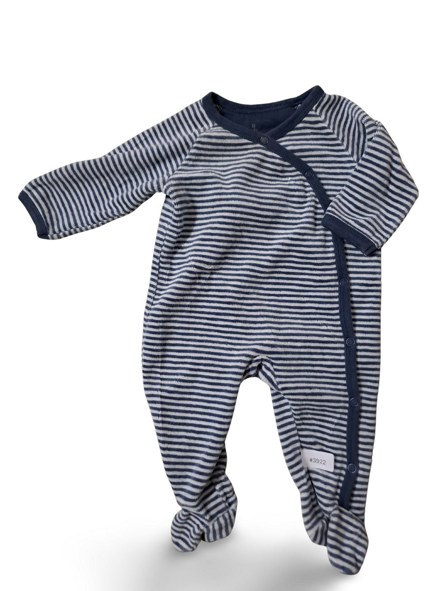 Blau-weiss gestreifter Strampler mit Füsschen - Gr. 56