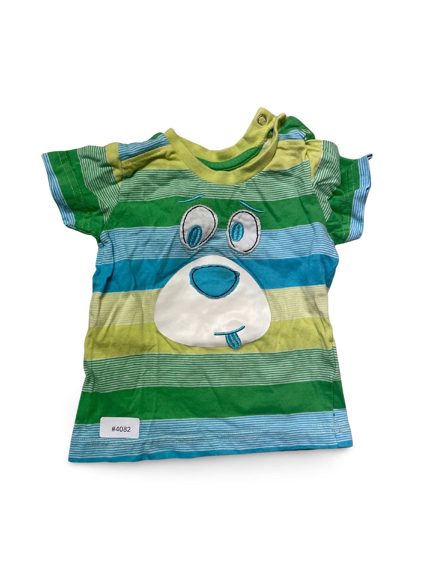 Gestreiftes Kurzarmshirt mit Tiergesicht - Gr. 74