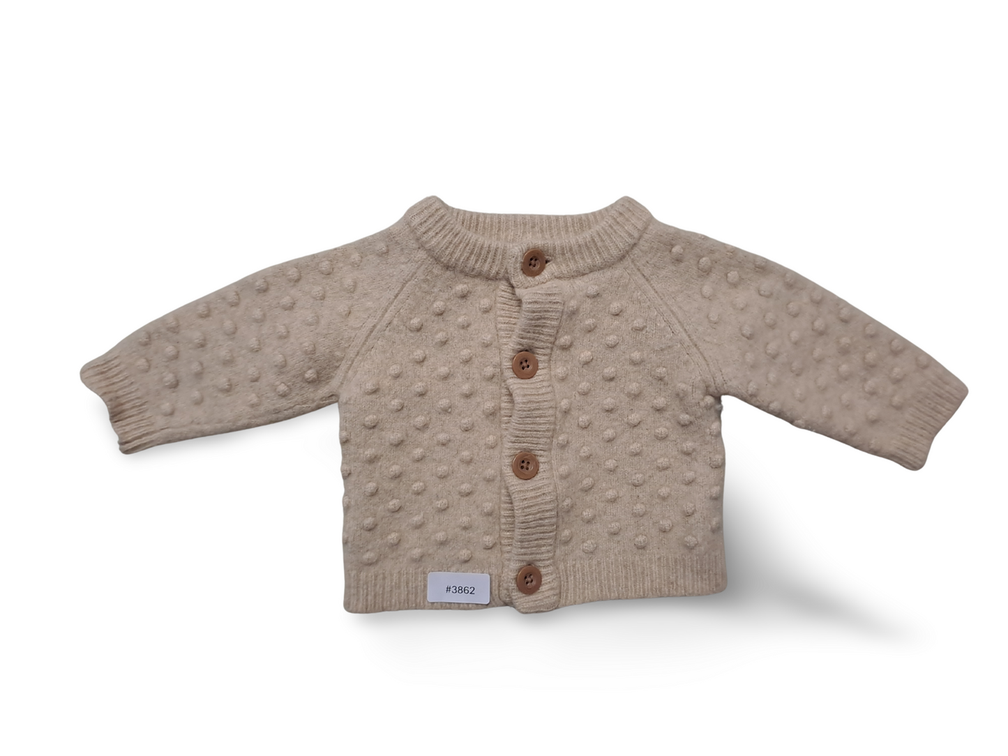 Beige Strickjacke mit Noppenmuster - Gr. 68