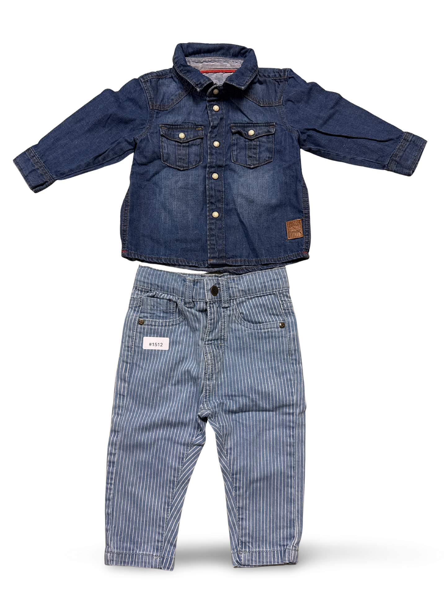 Jeanshemd und gestreifte Hose - Gr. 68