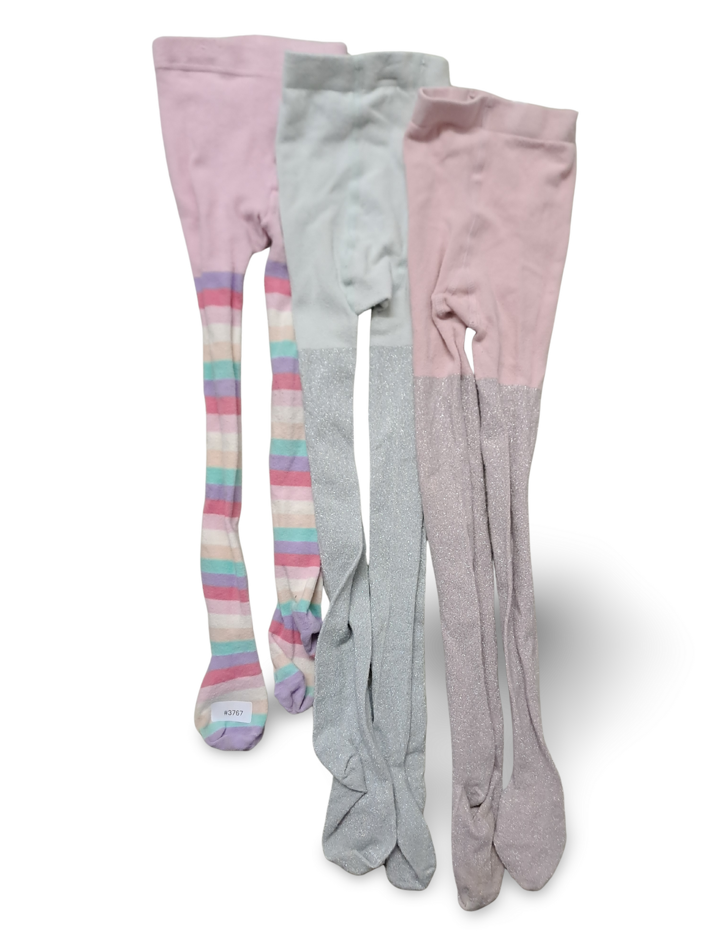 3er Bundle Strumpfhosen Pastellgestreift und Glitzer - Gr. 110