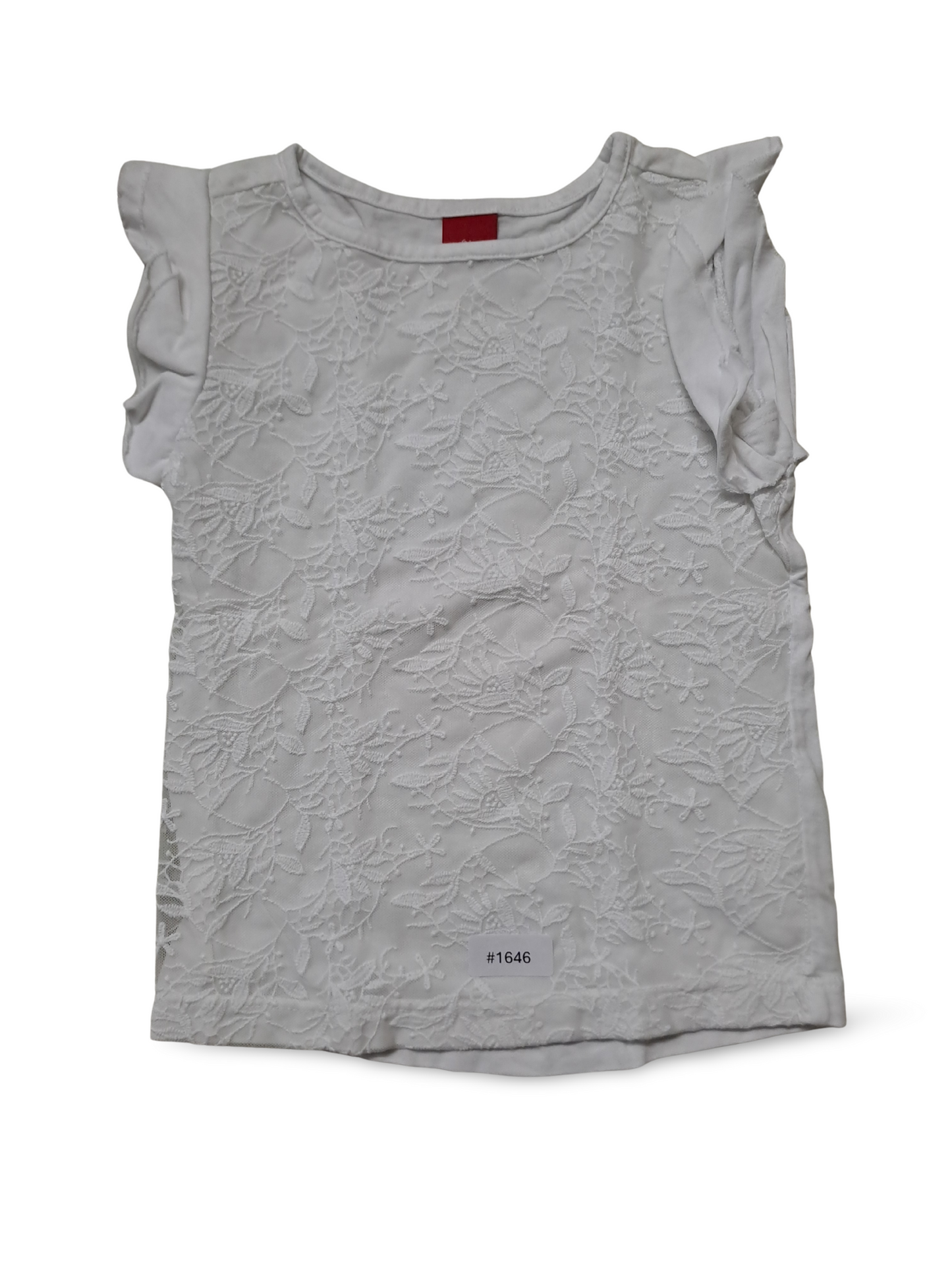 Weisses Spitzen-Shirt mit Rüschenärmeln - Gr. 92