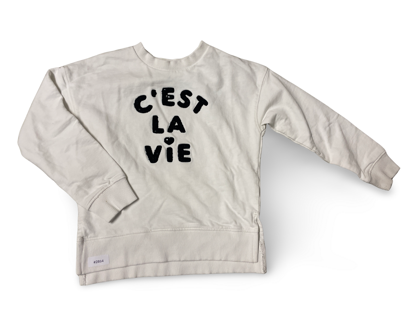 Weisses Sweatshirt mit schwarzem Schriftzug - Gr. 128