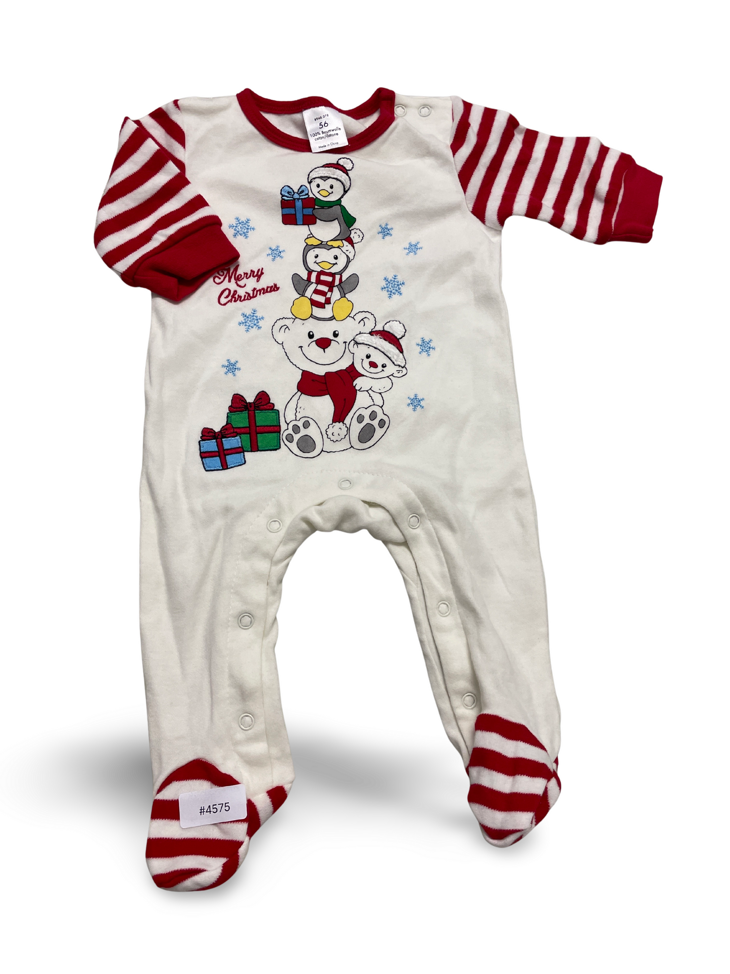 Weihnachtlicher Strampler mit Fuss - Gr. 56