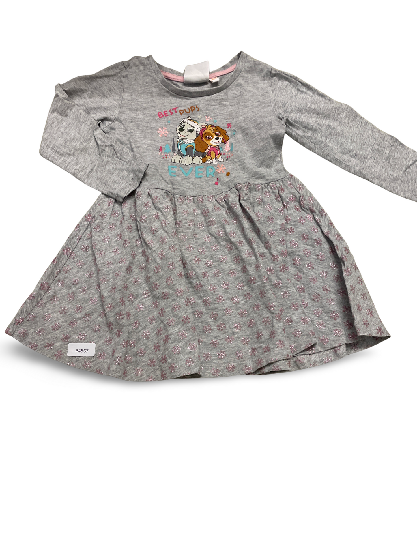 Langarmkleid Paw Patrol grau mit Glitzer - Gr. 104