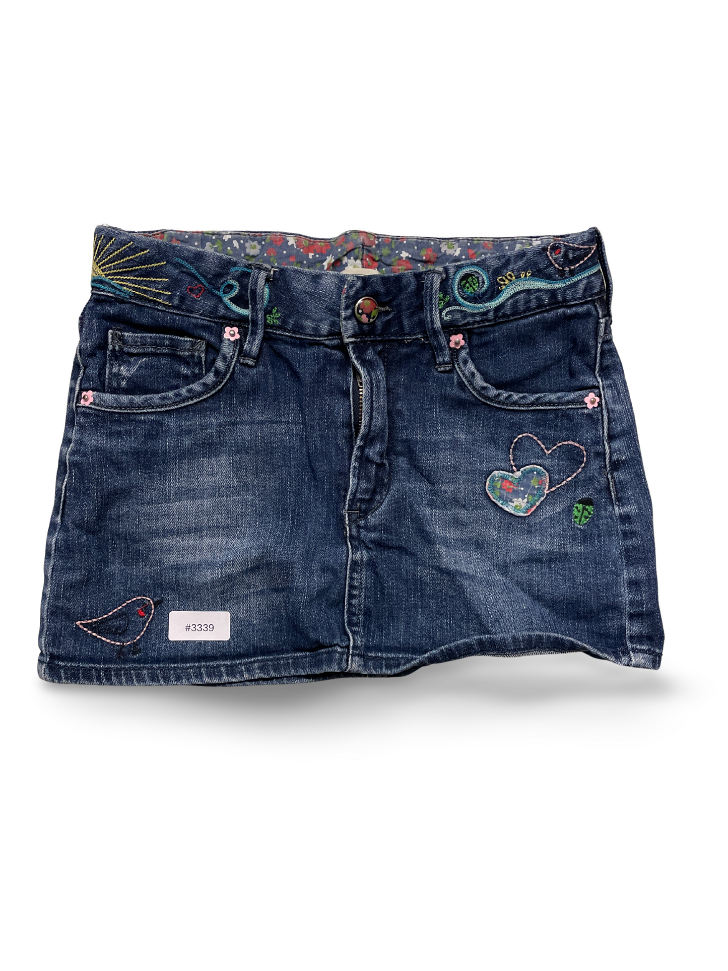 Jeansrock mit Herz- und Vogelstickerei - Gr. 128