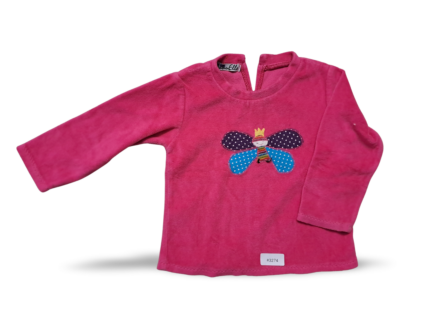 Pink long-sleeved shirt with butterfly design - size 92