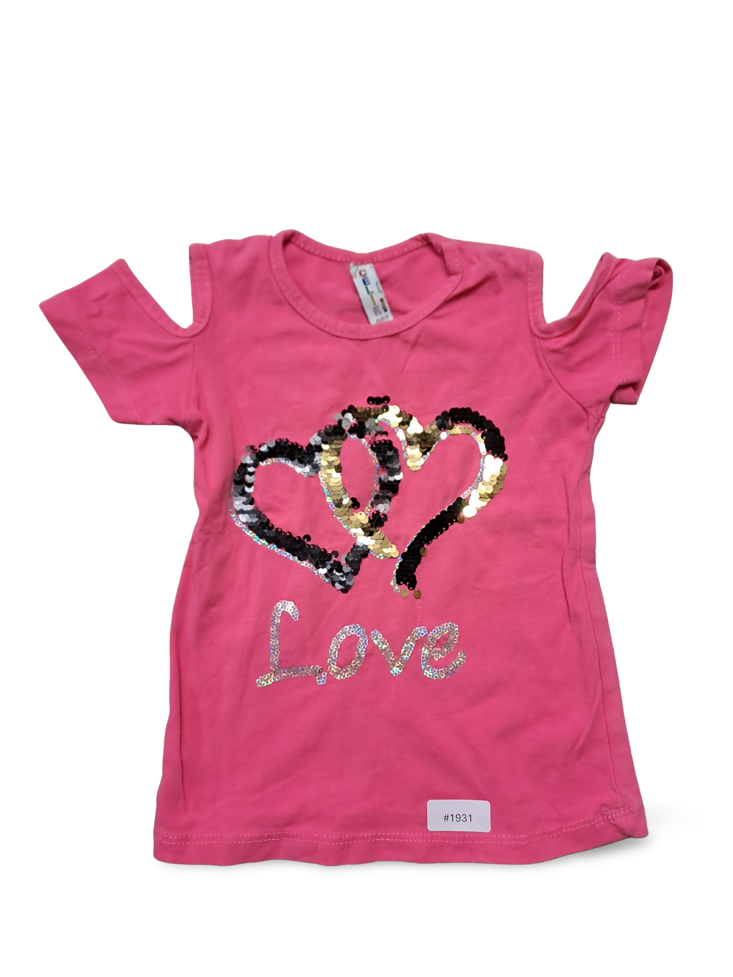 T-Shirt mit Cut-Out-Ärmeln und Pailettenherzen - Gr. 98