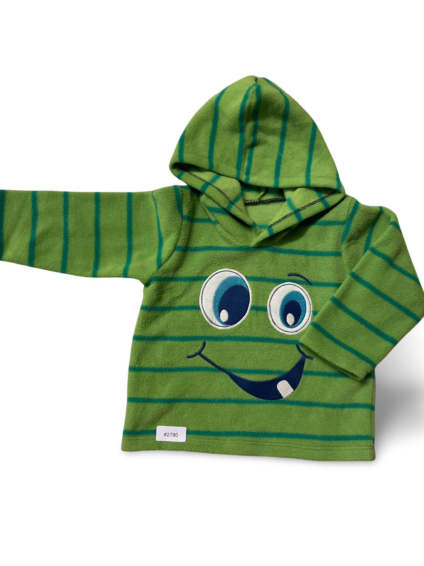 Kapuzenpullover Fleece grün gestreift mit Smiley - Gr. 74