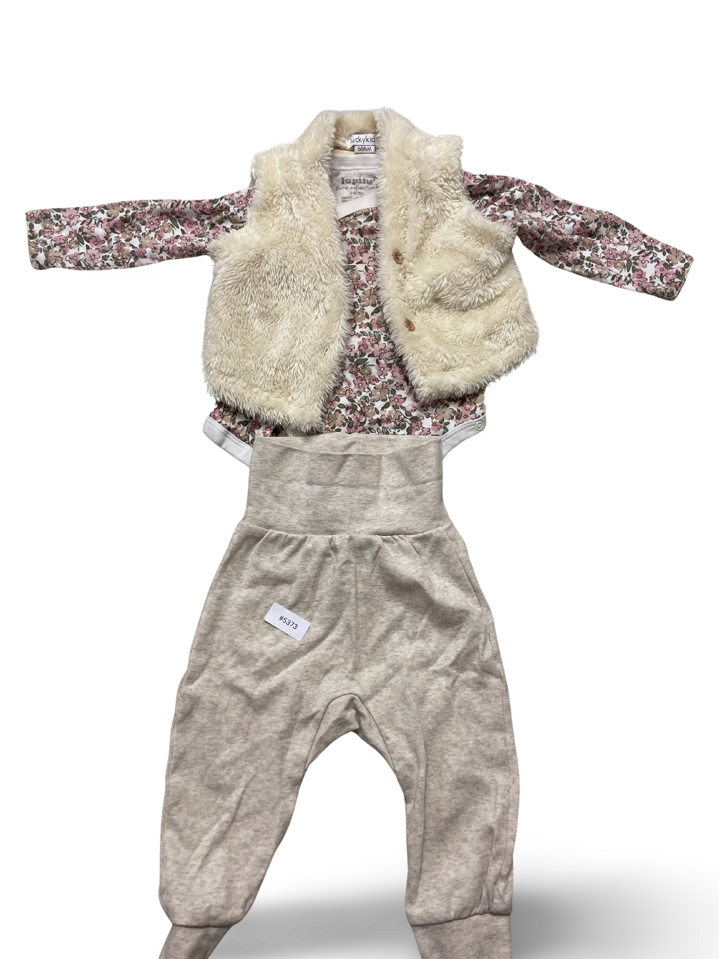 Body mit flauschiger Weste und Hose mit Füssen - Gr. 74