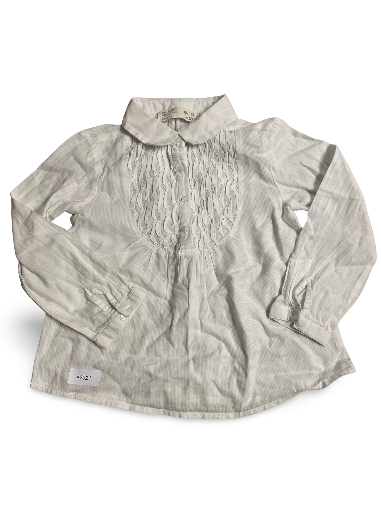 Weiße Langarmbluse mit Bubikragen - Gr. 98