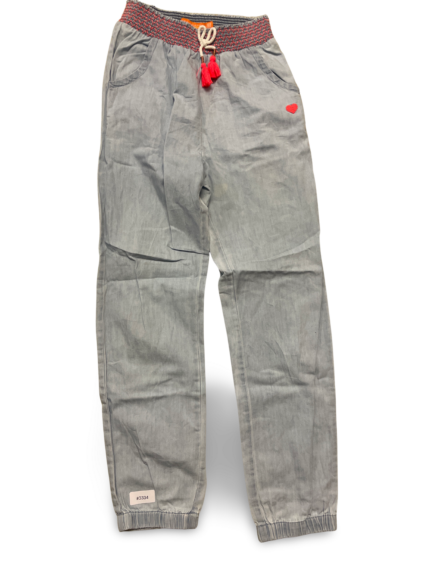 Hellblaue Jogginghose in Jeansoptik mit Kordel und Herz - Gr. 128