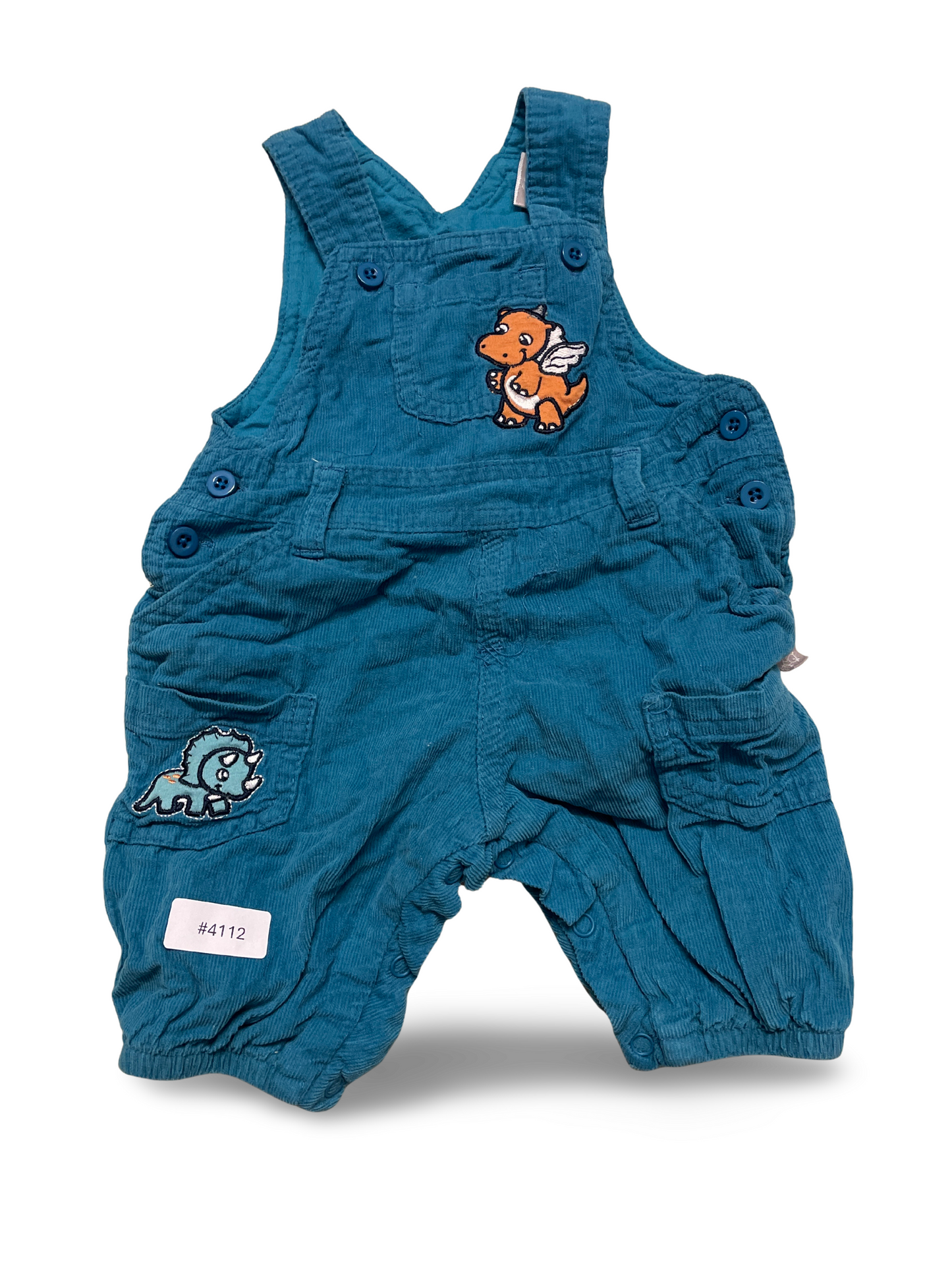 Blauer Cord-Strampler mit Dino-Applikationen - Gr. 68