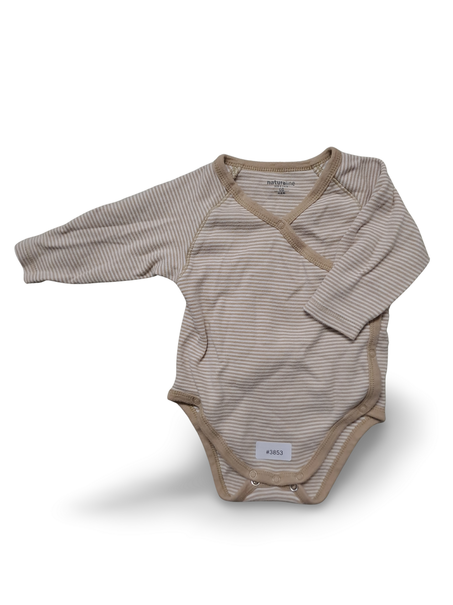 Beiger gestreifter Langarmbody - Gr. 68
