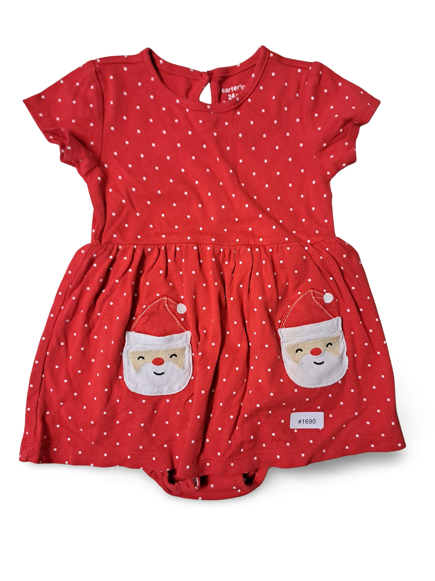 Rotes gepunktetes Stramplerkleid mit Weihnachtsmotiven - Gr. 92