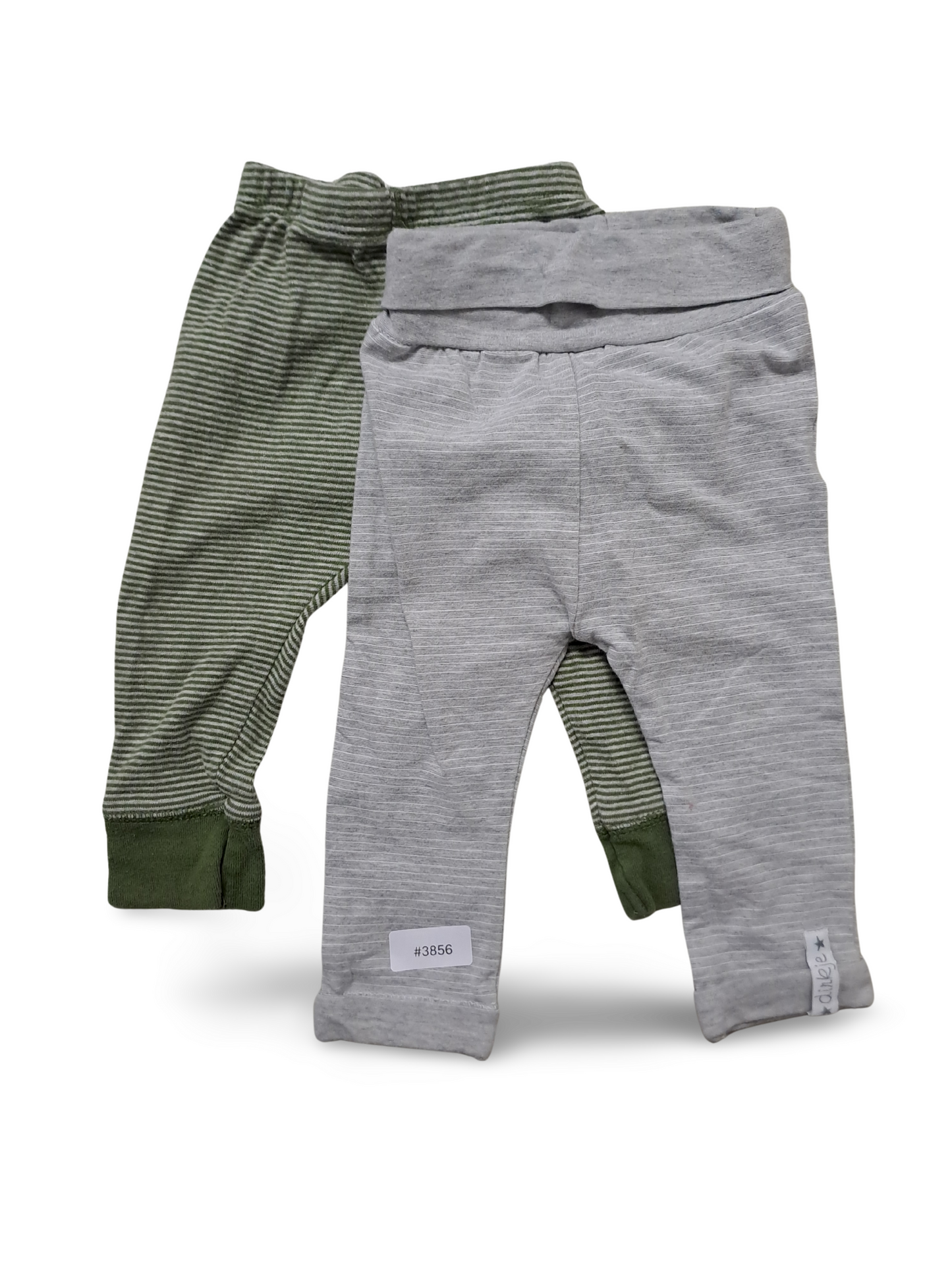 2er Bundle Leggings grün gestreift und hellgrau - Gr. 68