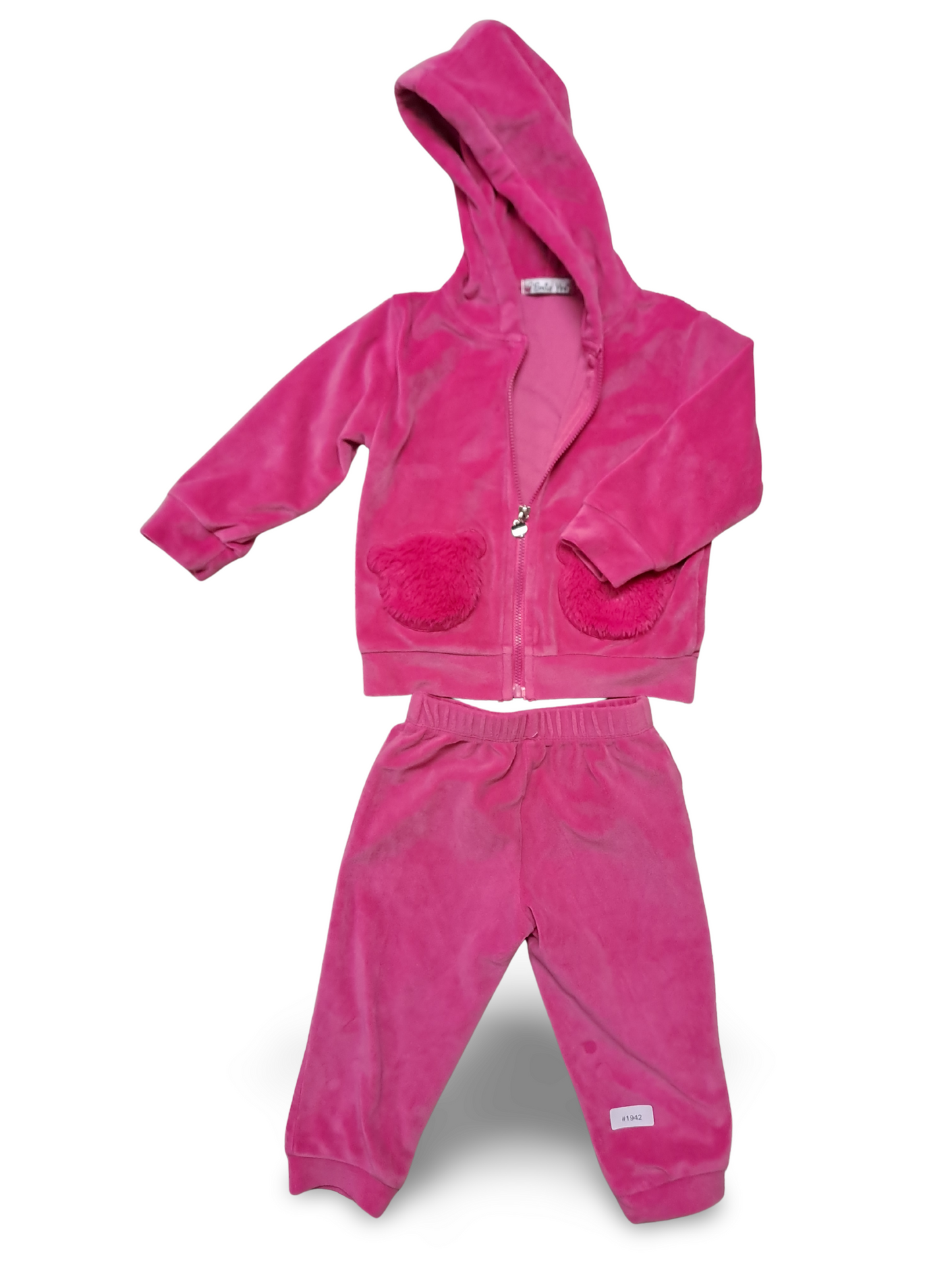 Pinkes Velours-Set mit Kapuze und Jogginghose - Gr. 92