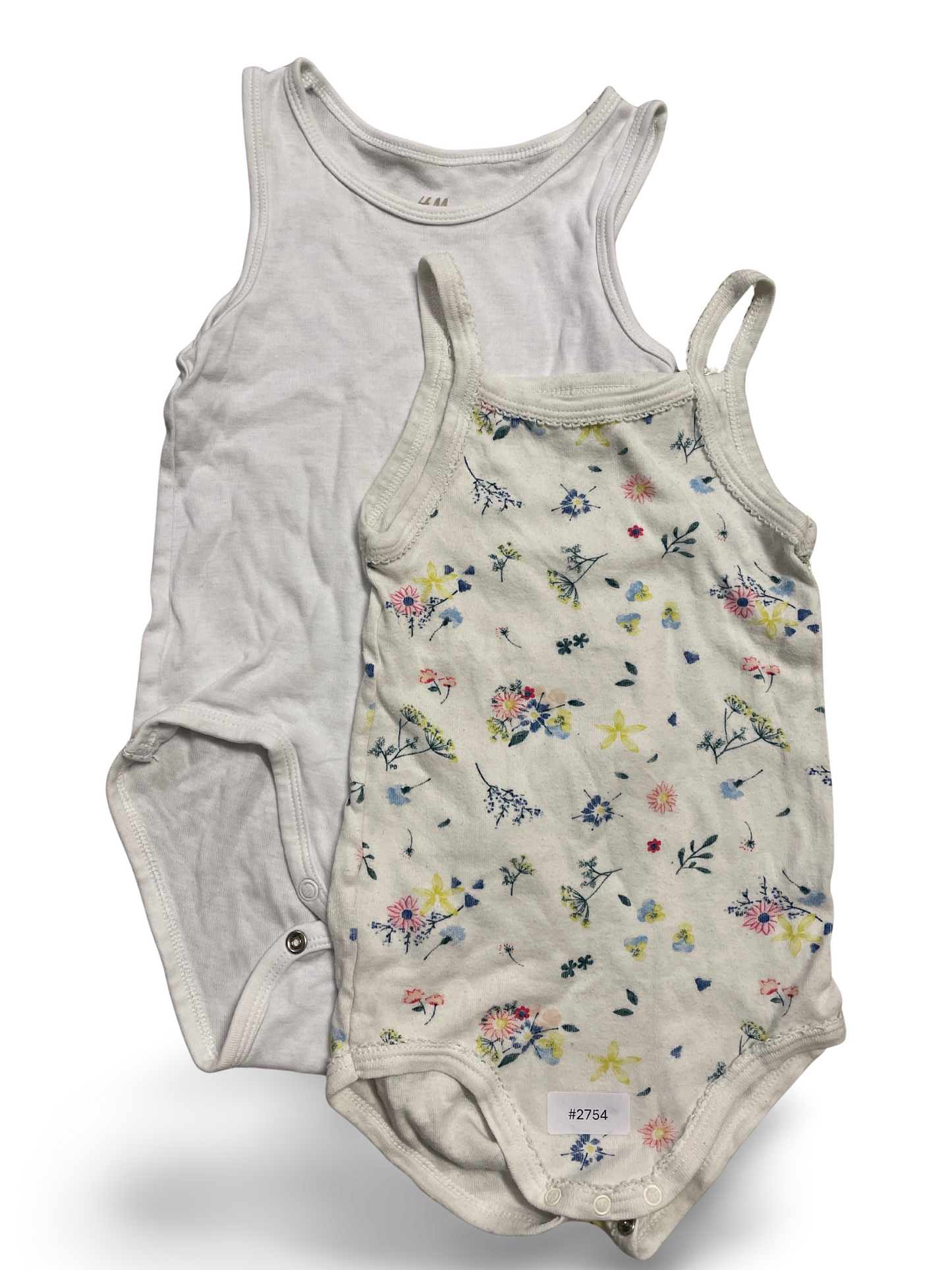 2er Bundle ärmellose Babybodys weiss mit Blumenmuster - Gr. 86