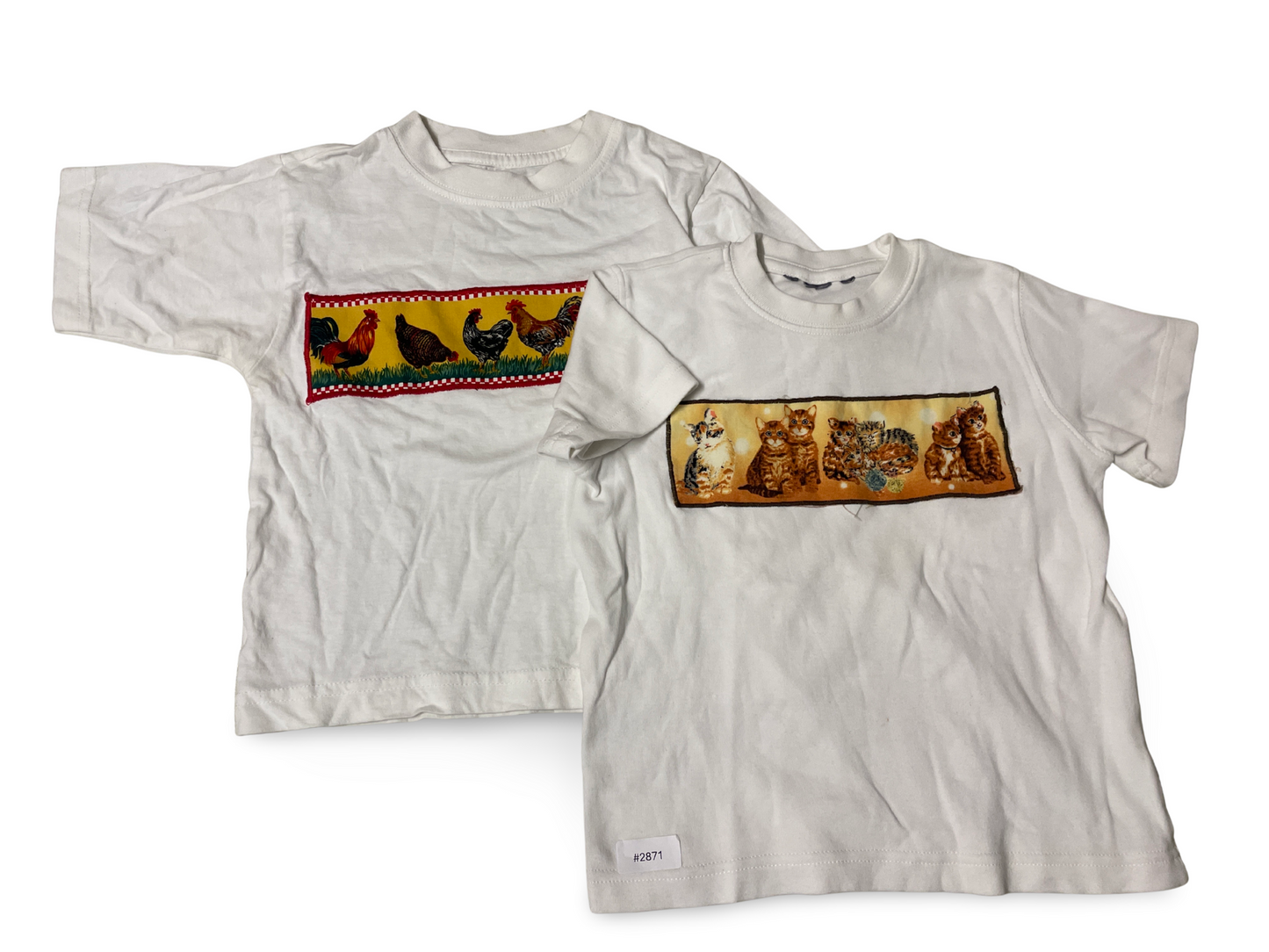 2er Bundle T-Shirts mit Katzen- und Hühnermotiv - Gr. 122