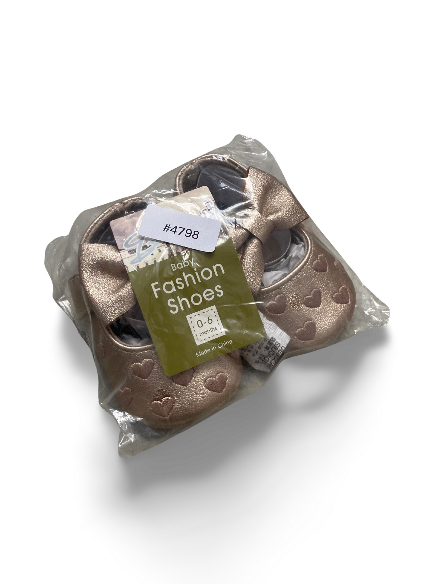 Babyschuhe Ballerina rosa-gold mit Schleife und Herzen - Gr. 18