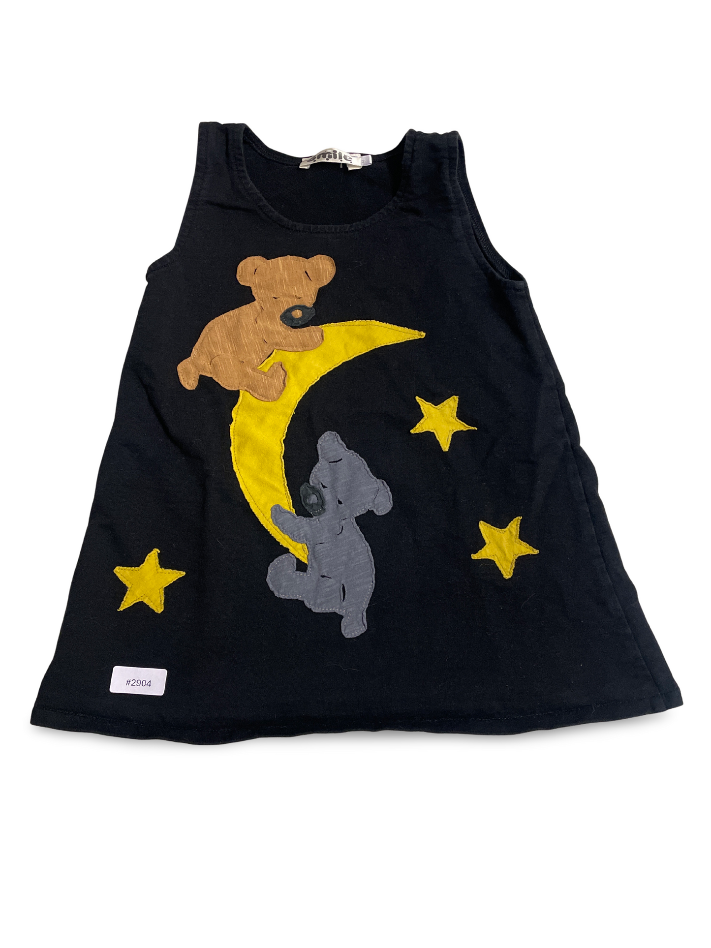 Schwarzes Trägerkleid mit Mond- und Bärchen-Applikation - Gr. 104