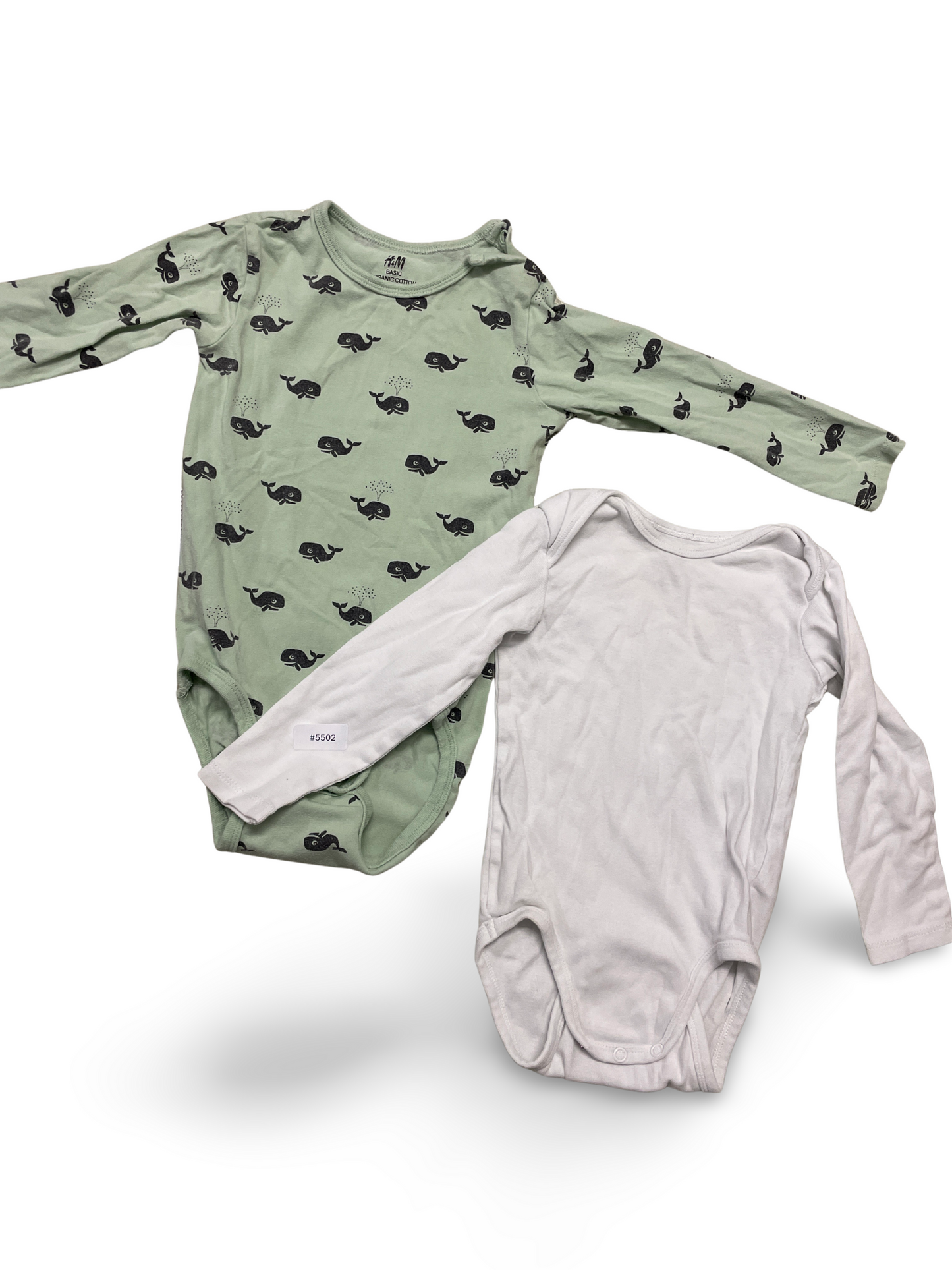 2er Bundle Langarmbodys mit Walprint und Uni Weiss - Gr. 92