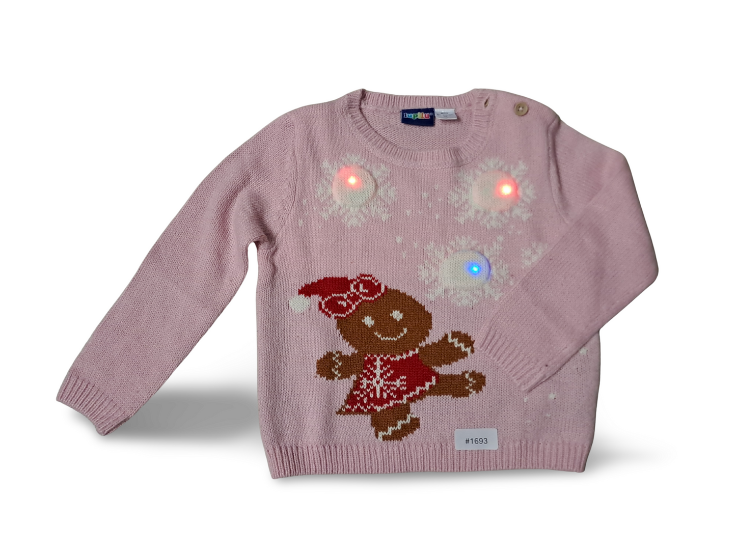 Strickpullover mit Lebkuchenmotiv und Lichteffekt - Gr. 86