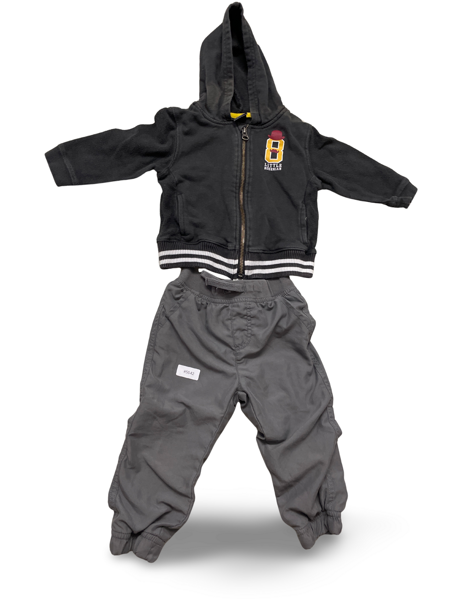 Dunkelgrauer Hoodie mit Reissverschluss und Jogginghose - Gr. 86