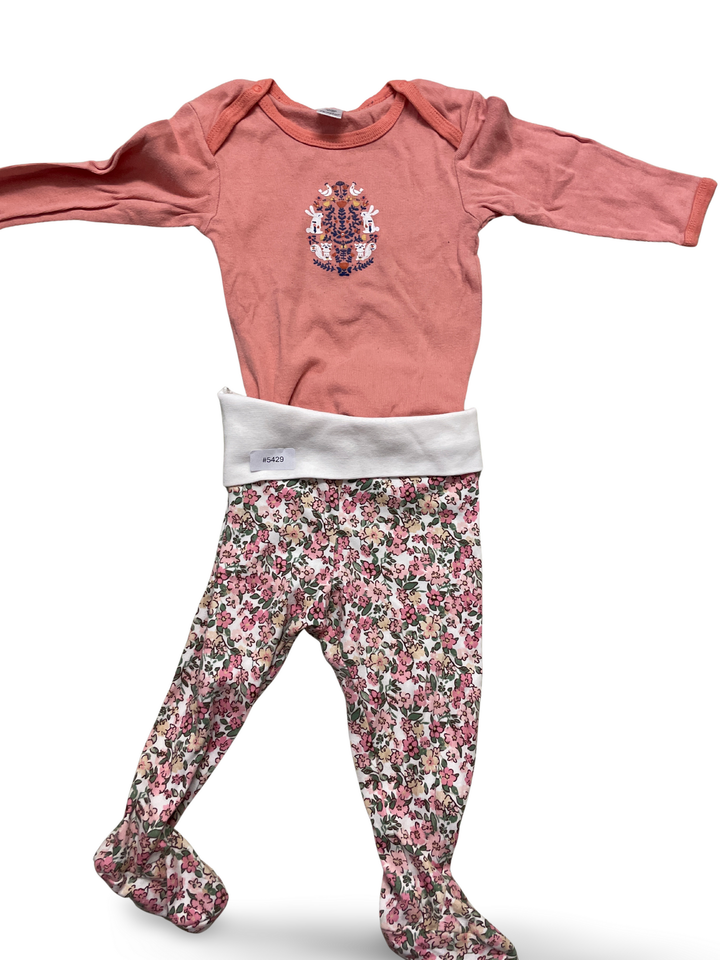 Langarmbody mit geblümter Strumpfhose - Gr. 74