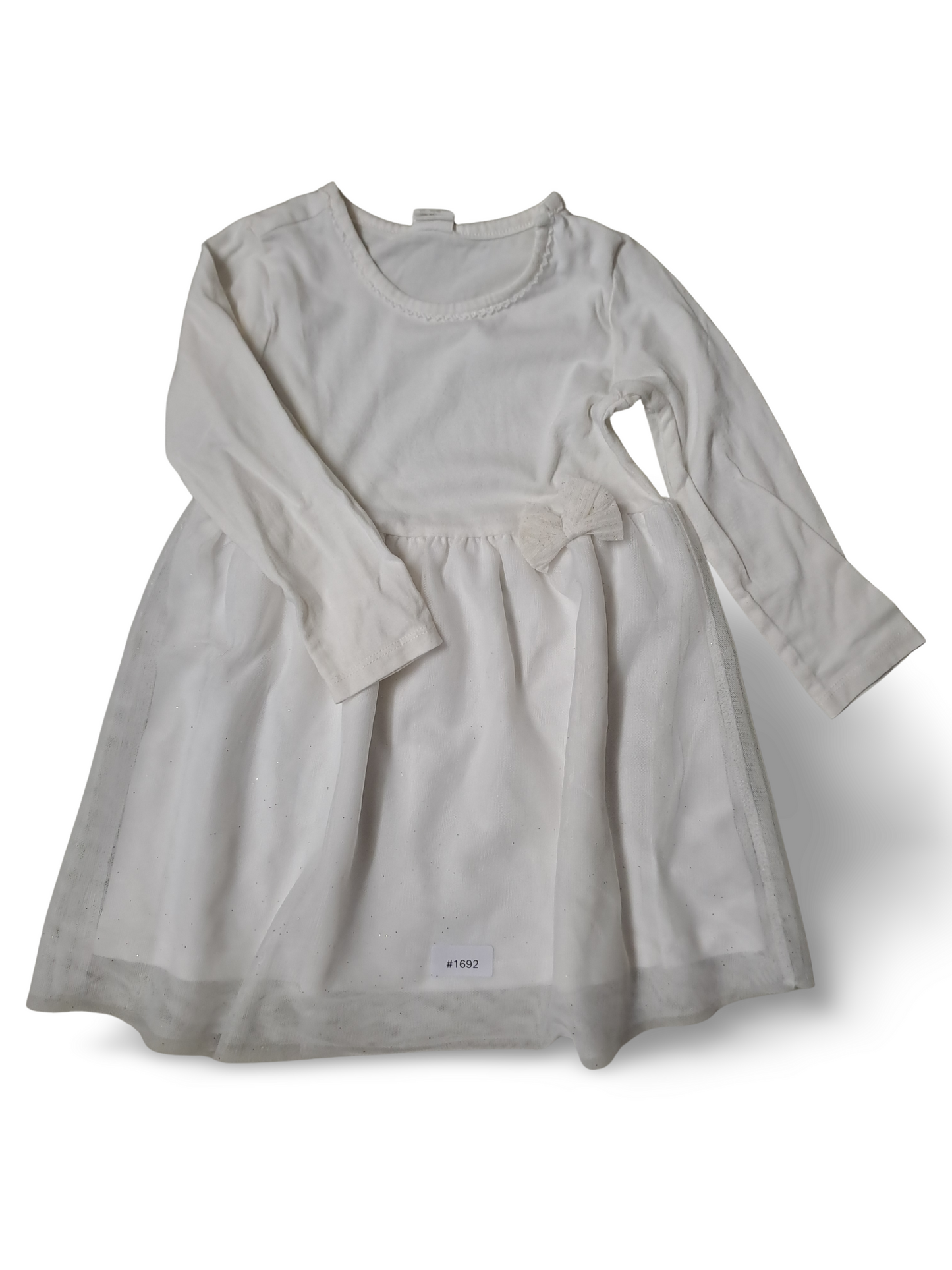 Weisses Tüllkleid mit Schleife - Gr. 86