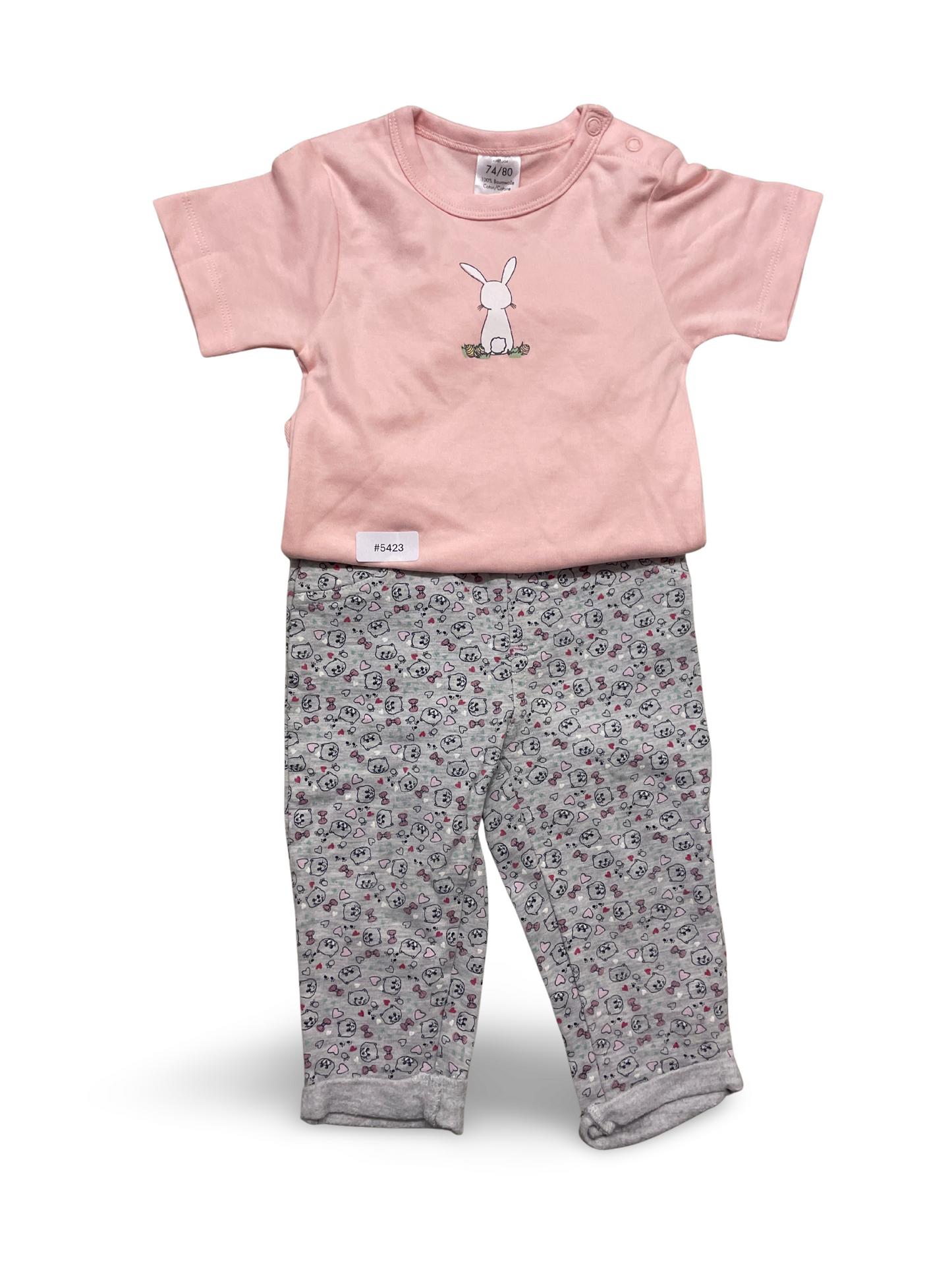 Rosa Kurzarmshirt mit Hasenmotiv und gemusterte Leggings - Gr. 74