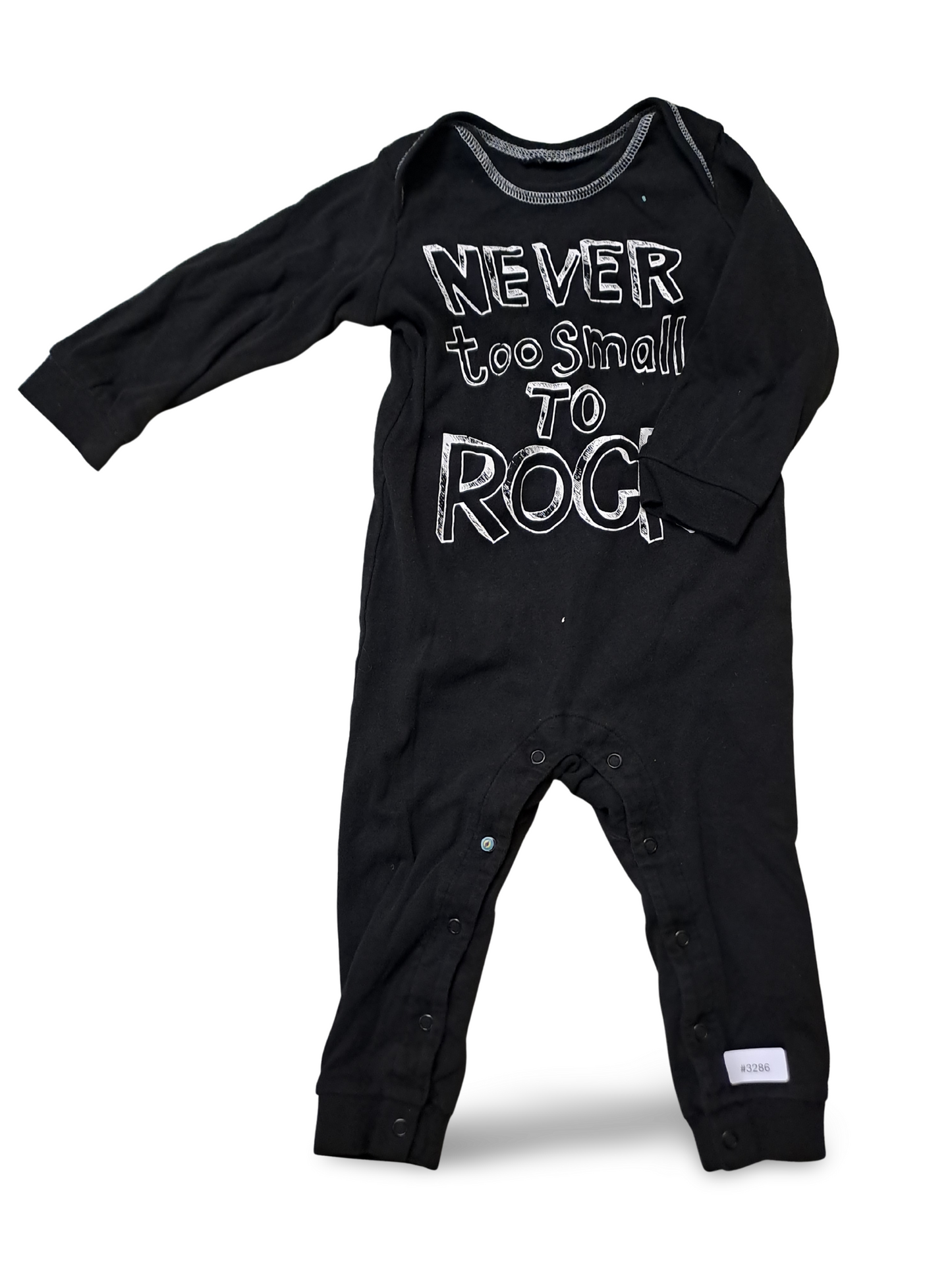 Black romper with "Never Too Small To Rock" print - size 86