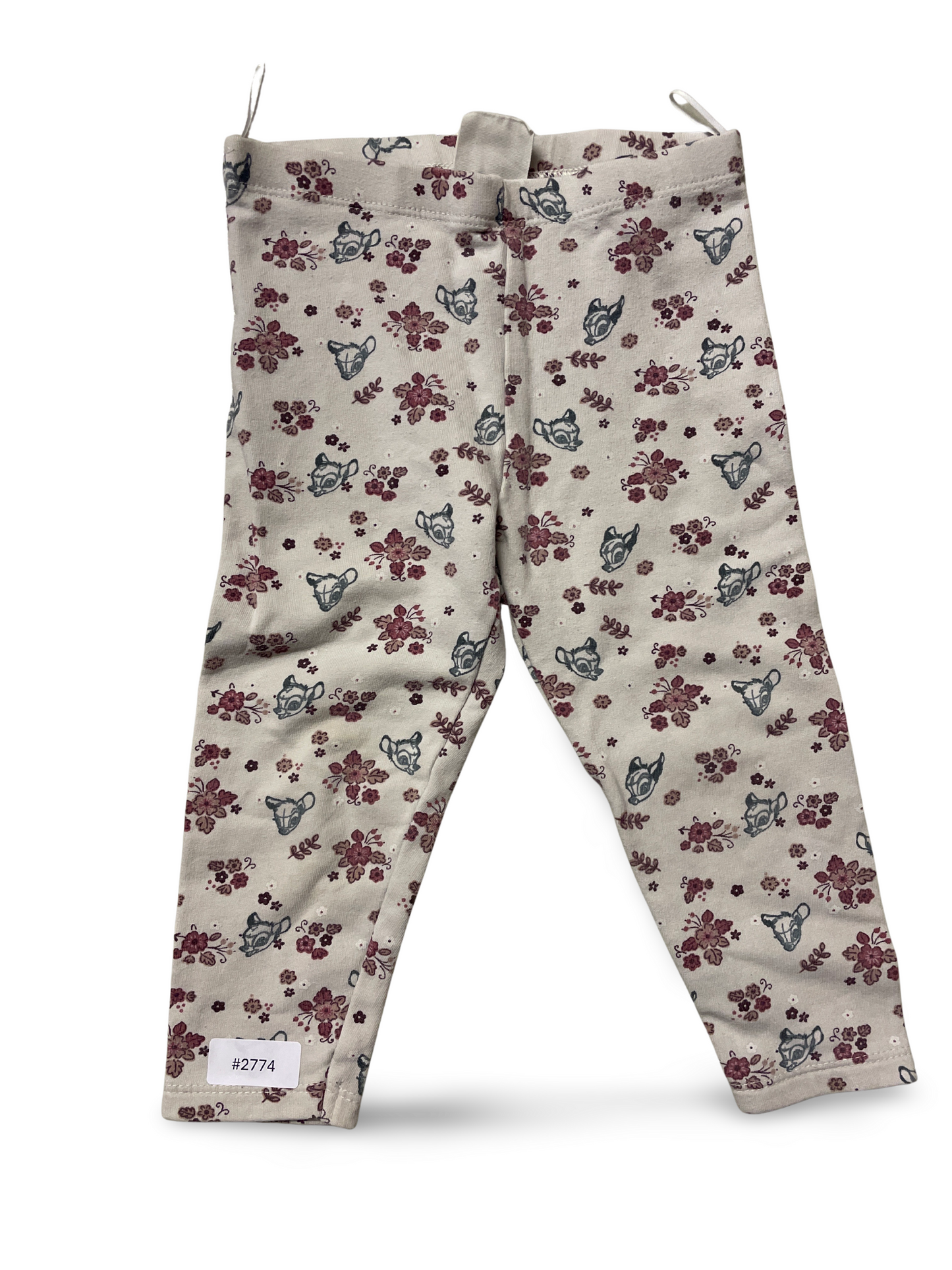 Beige Leggings mit Blumenprint und Rehgesichtern - Gr. 86
