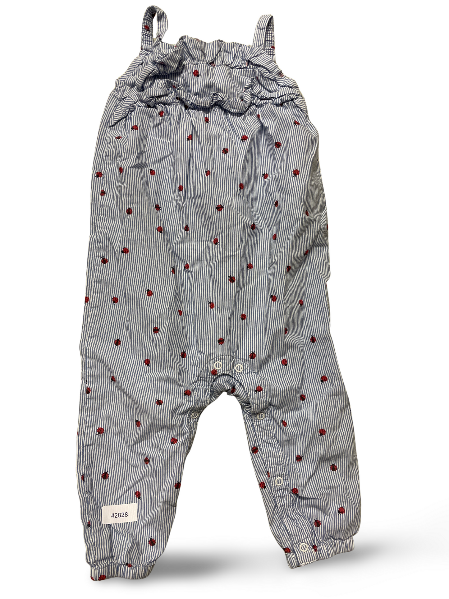 Strampler blau-weiss gestreift mit Marienkäfern - Gr. 80