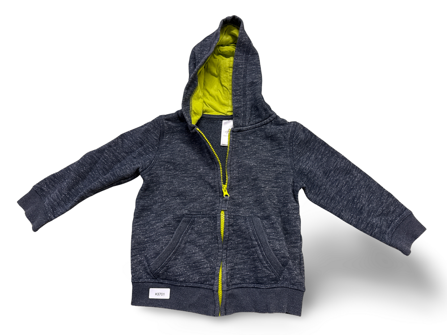 Dark blue melange hooded jacket with yellow lining and zipper - size 110